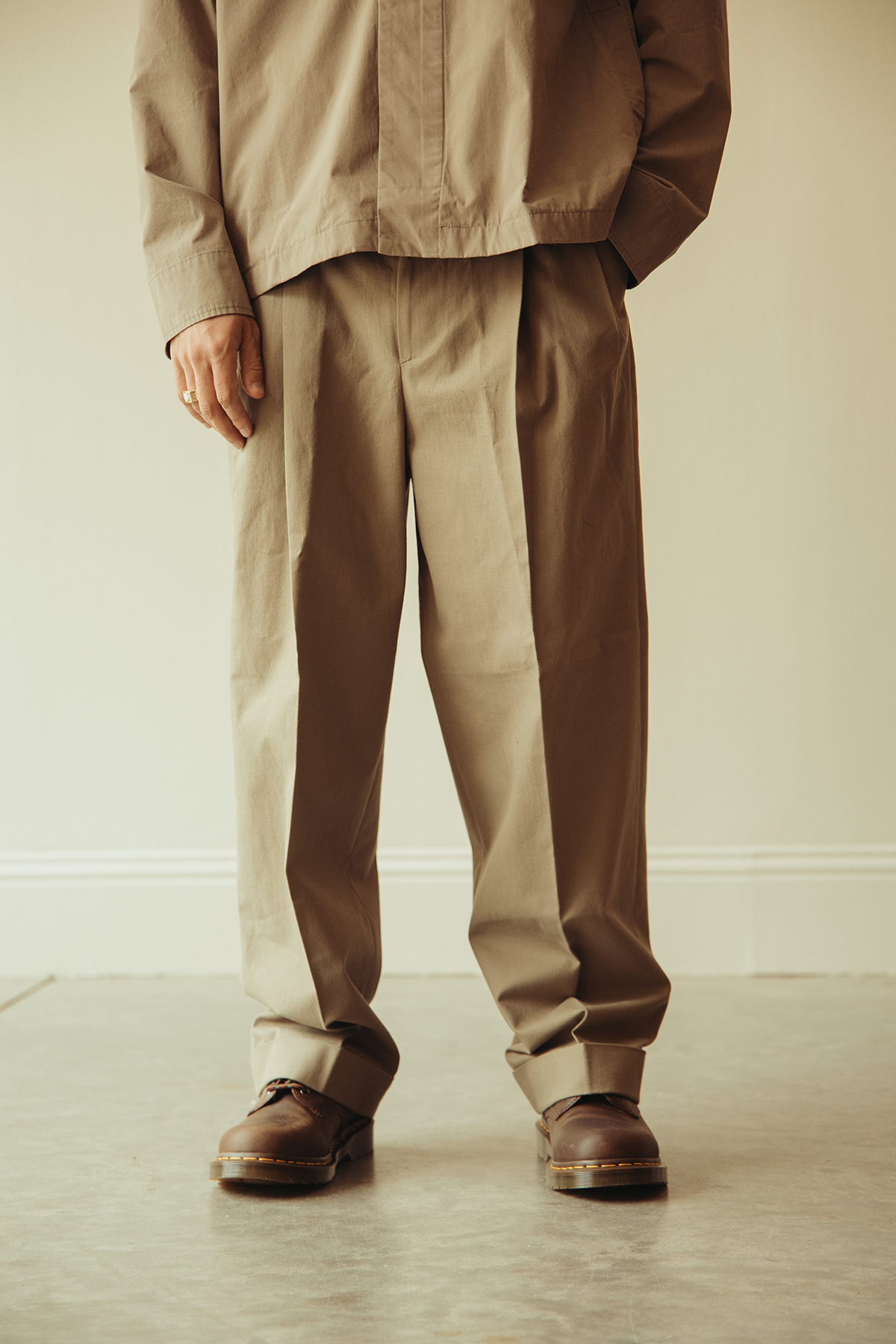Margaret Howell - Stitch Pleat Trousers - Dark Stone Dense Cotton Drill - Canoe Club