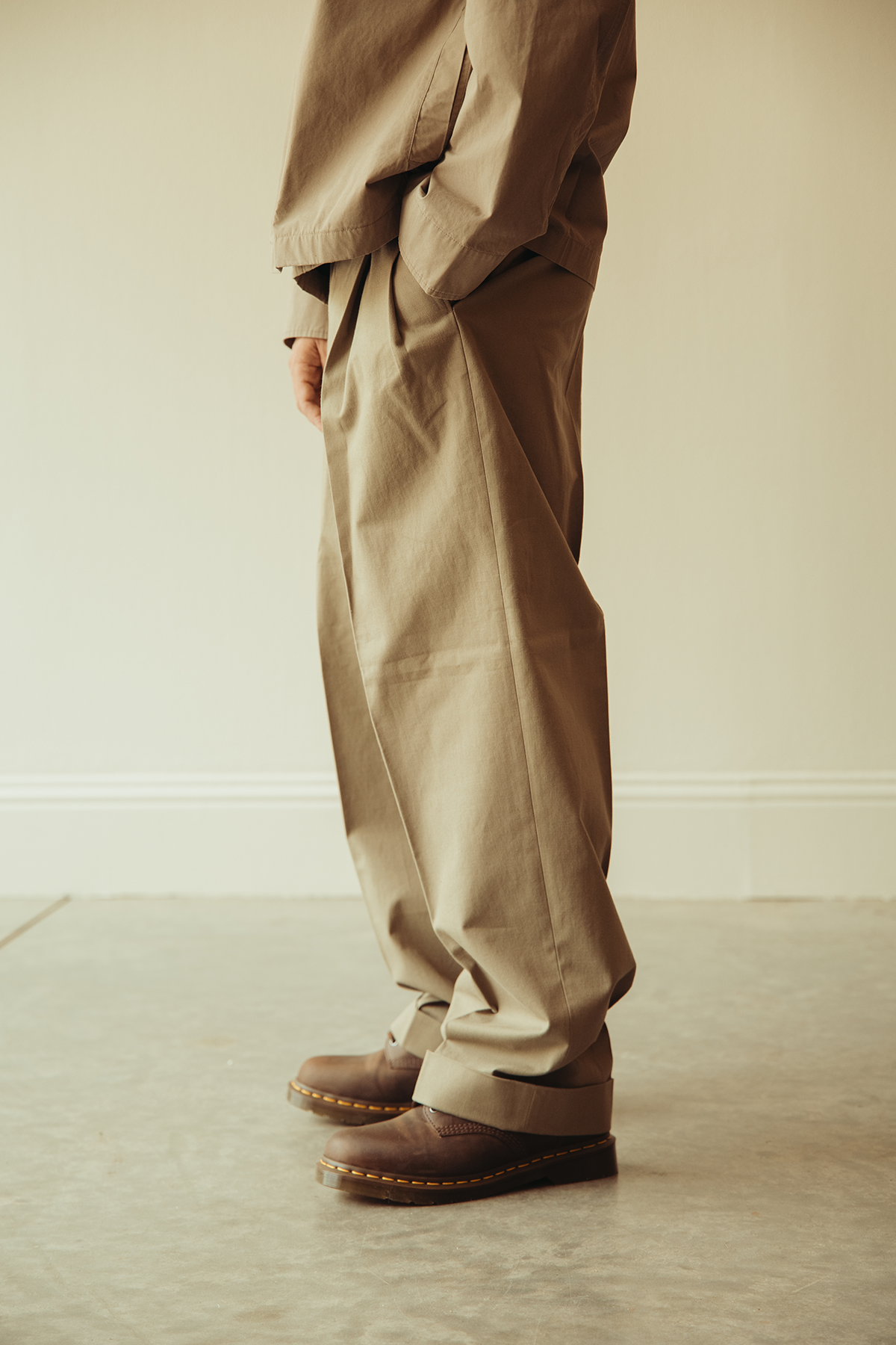 Margaret Howell - Stitch Pleat Trousers - Dark Stone Dense Cotton Drill - Canoe Club