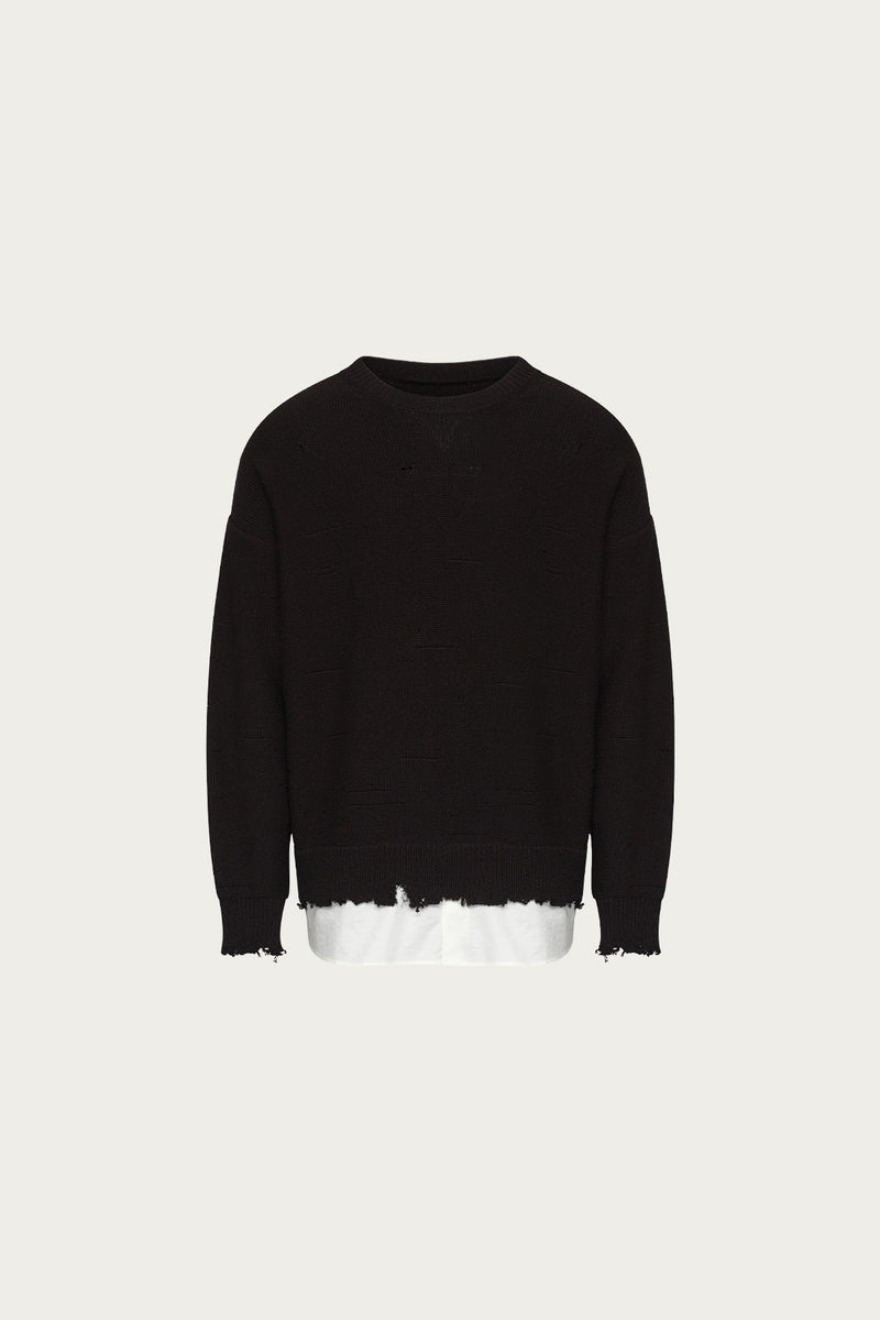 MM6 Maison Margiela Damaged Crewneck Sweater | Black | Canoe Club