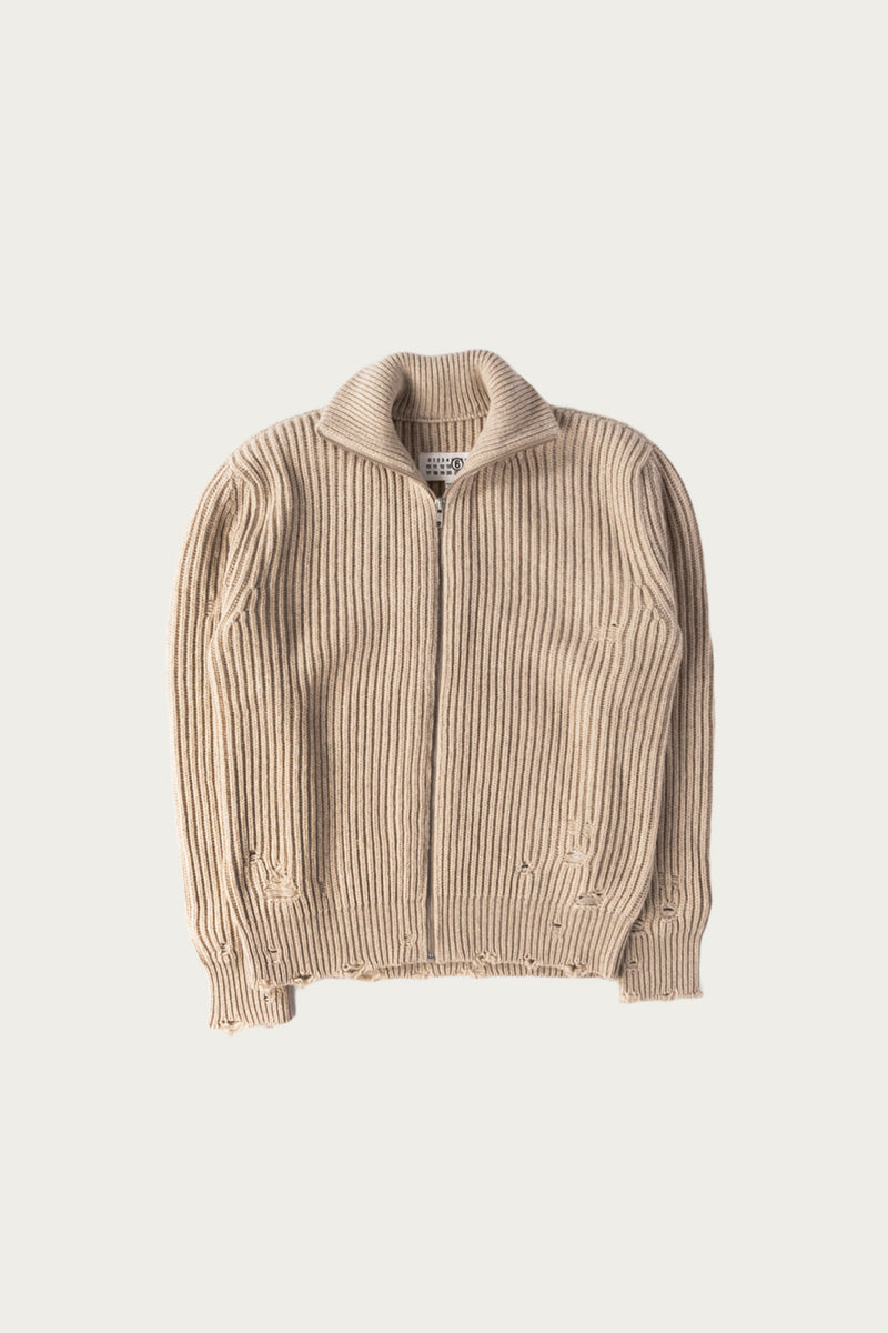 MM6 Maison Margiela Distressed Zip Sweater | Grey | Canoe Club