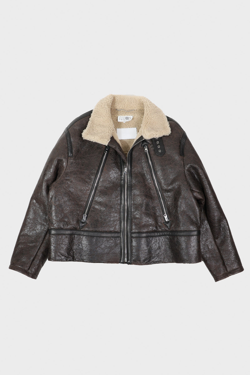 MM6 Maison Margiela Brown Leather Sportsjacket | Canoe Club