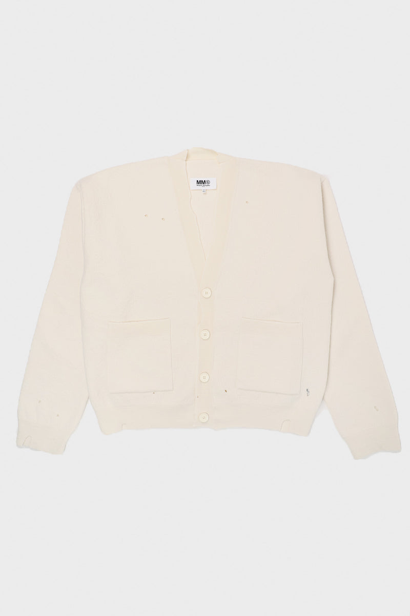 MM6 Maison Margiela Distressed Cardigan | Cream | Canoe Club