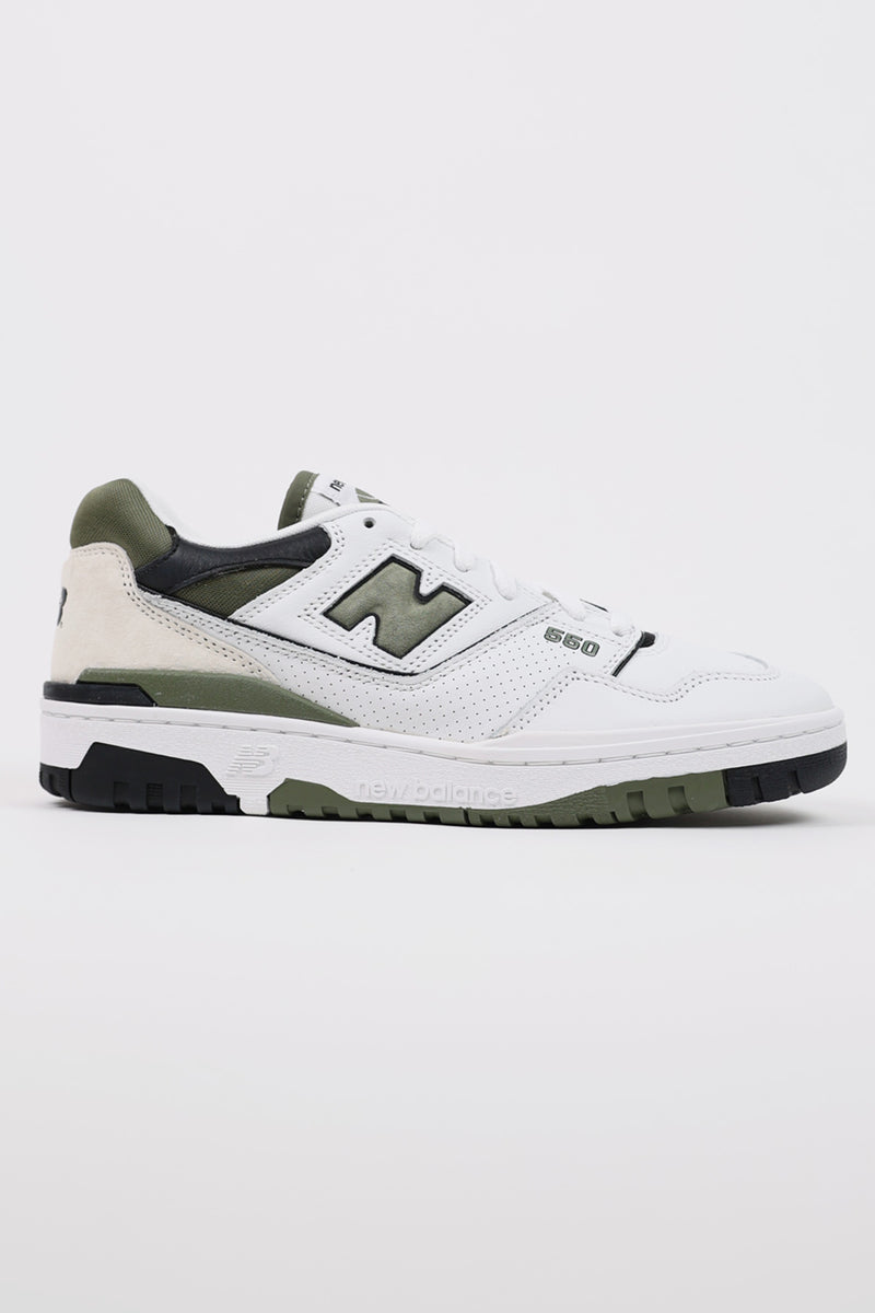New Balance 550 | White/Dark Olivine | Canoe Club