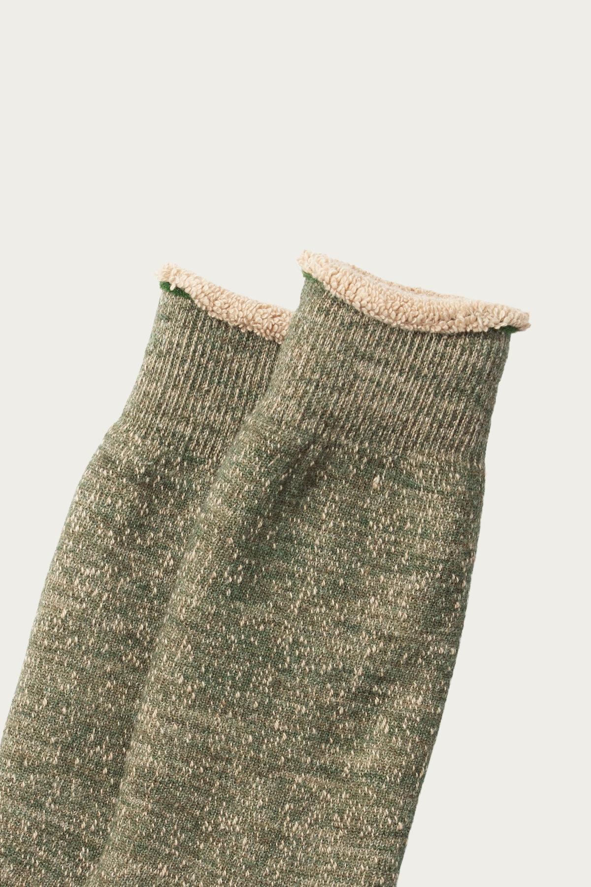 Rototo - Double Face Crew Socks "Merinowool & Brown OG" - Green / Brown - Canoe Club