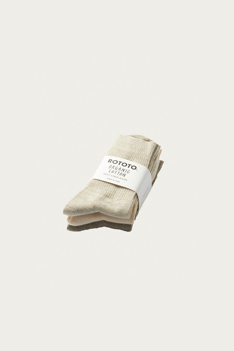ROTOTO Organic Daily 3 Pack Ribbed Crew Socks in Ecru main image 0