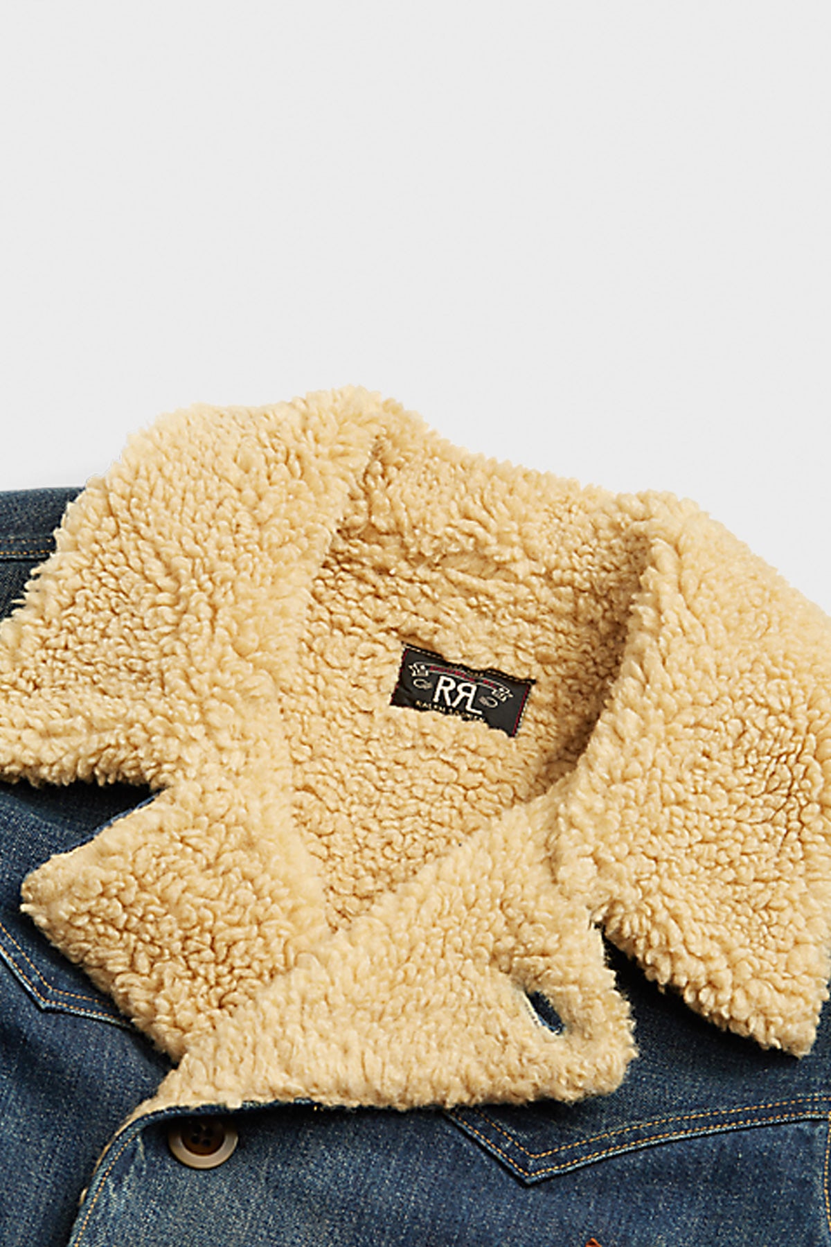 RRL - Shearling Lined Denim Trucker Jacket - Blue - Canoe Club