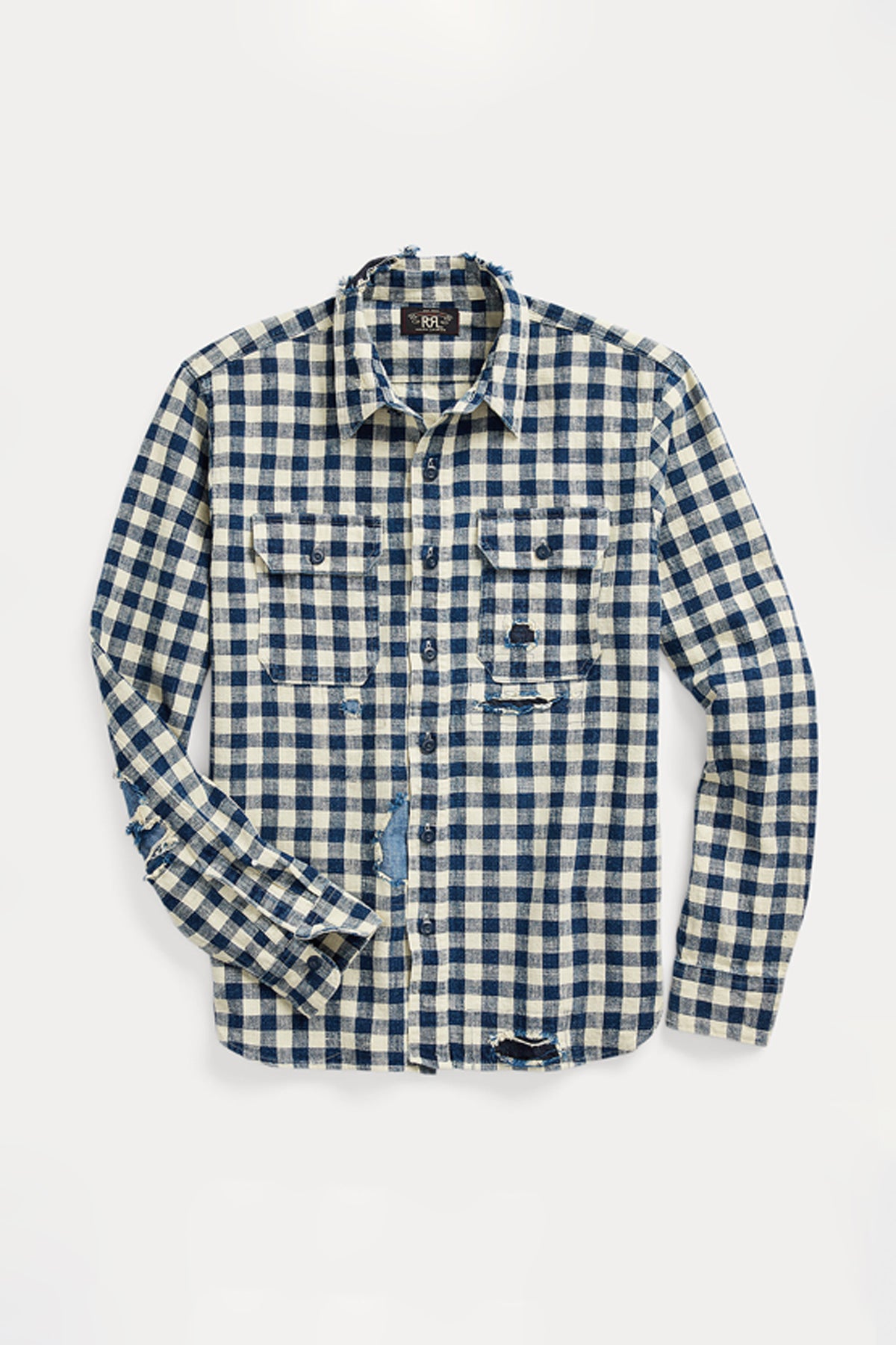 RRL - Indigo Checked Linen-Cotton Workshirt - Indigo/Cream - Canoe Club