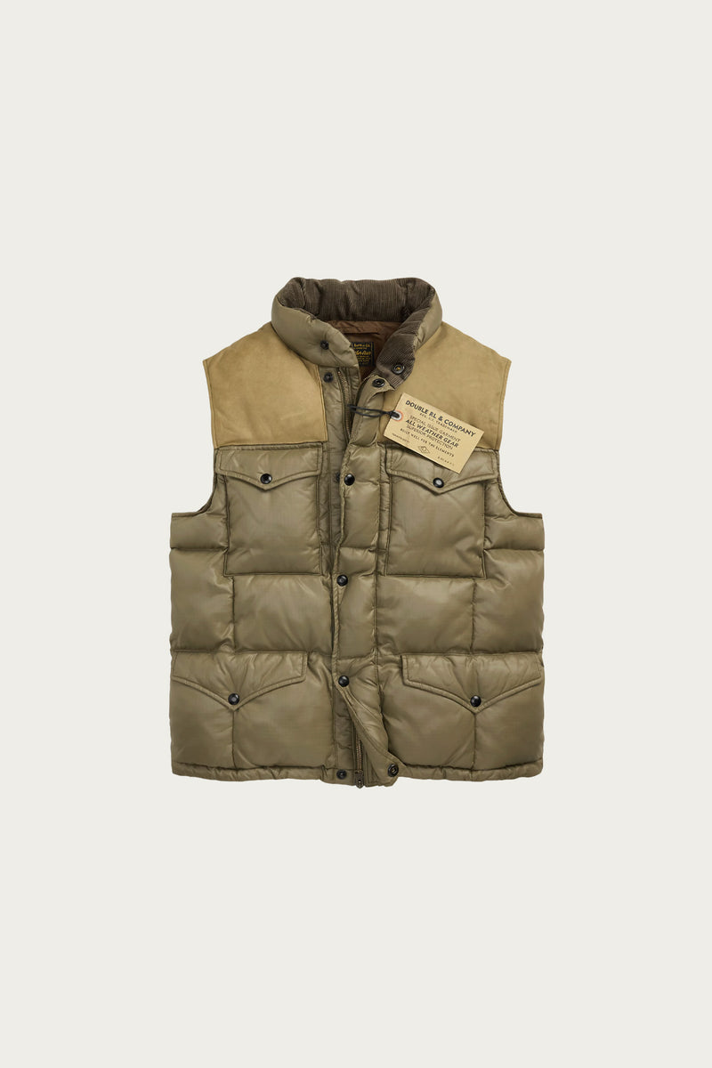 RRL Leather-Yoke Quilted Ripstop Vest | Vintage Olive | Canoe Club