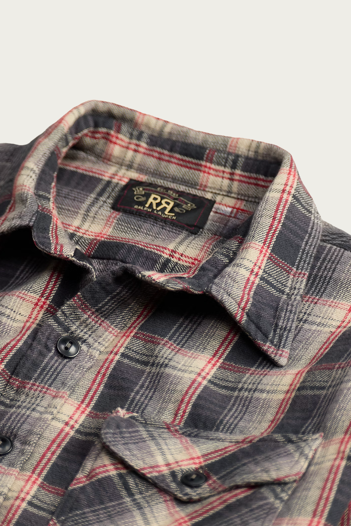 RRL - Plaid Twill Workshirt - Grey/Red - Canoe Club