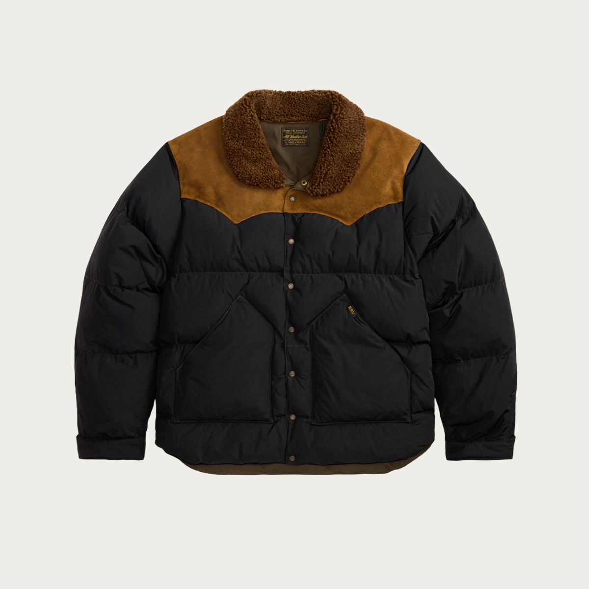 RRLレ ザーヨーク キルテッド オイルクロス ジャケット RRL Quilted Shearling-Collar Jacket | Onyx | Canoe Club