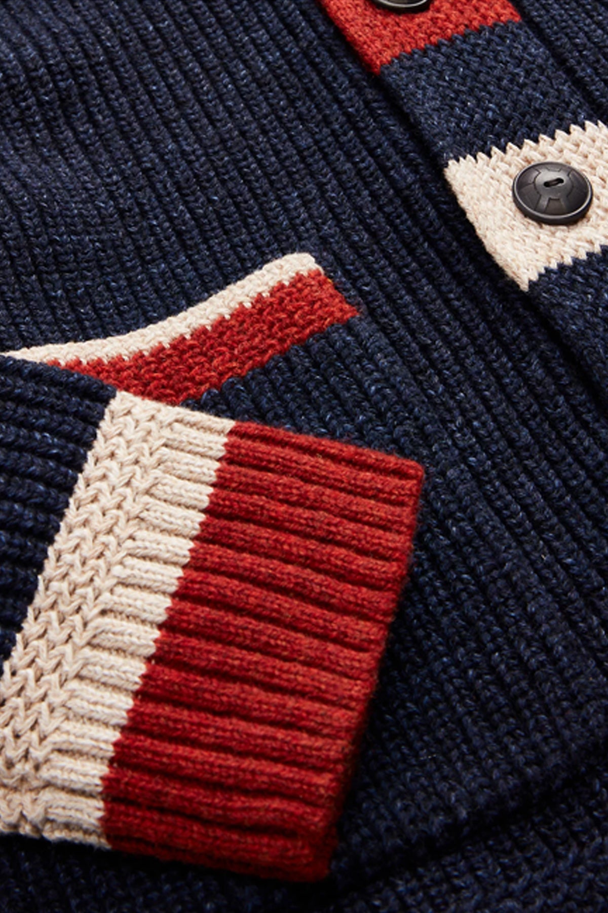 RRL - Striped-Trim Cotton-Wool Cardigan - Dark Indigo Multi - Canoe Club
