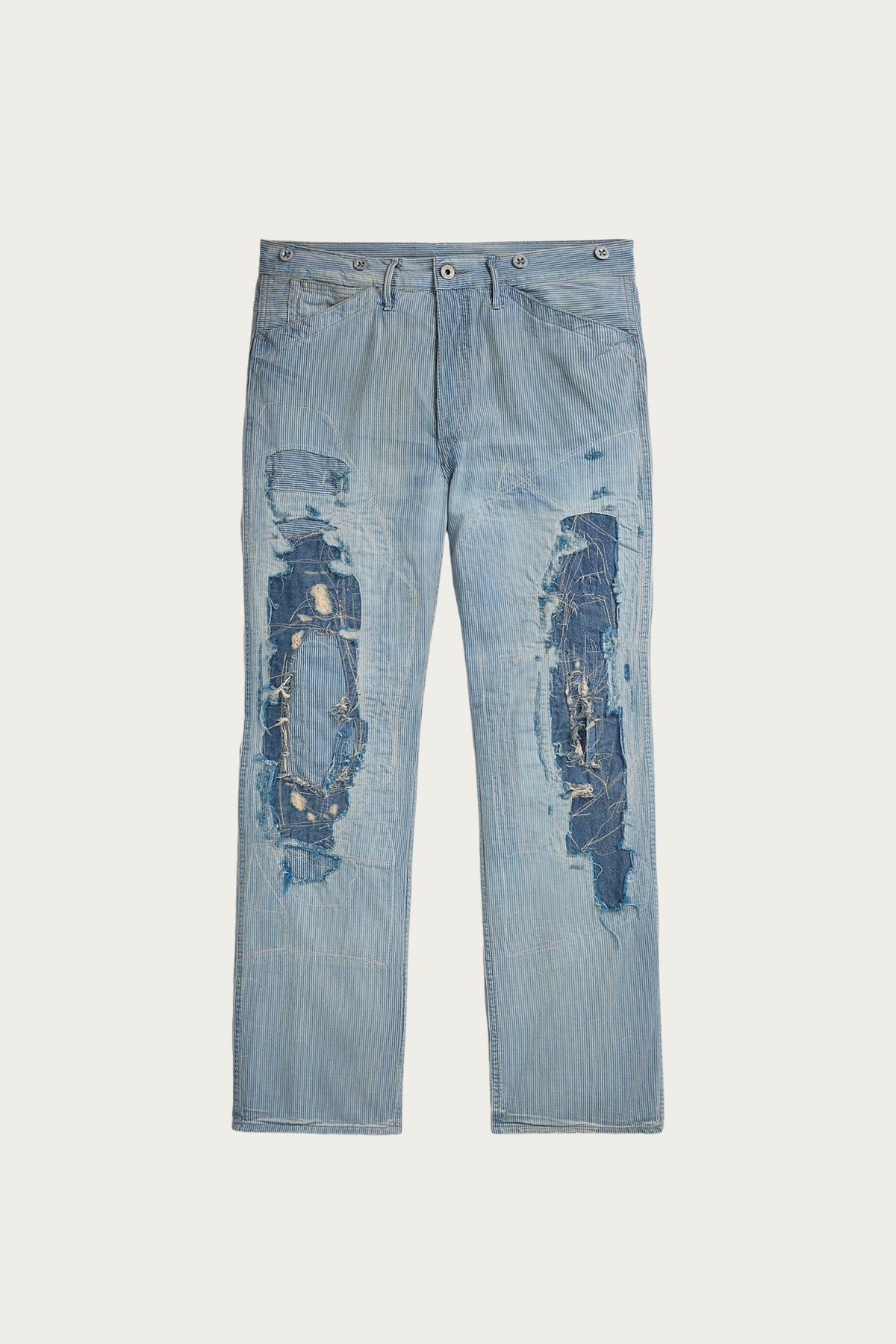 RRL - Vintage 5-Pocket Repaired Indigo Pant - Destroyed Repair Stripe - Canoe Club