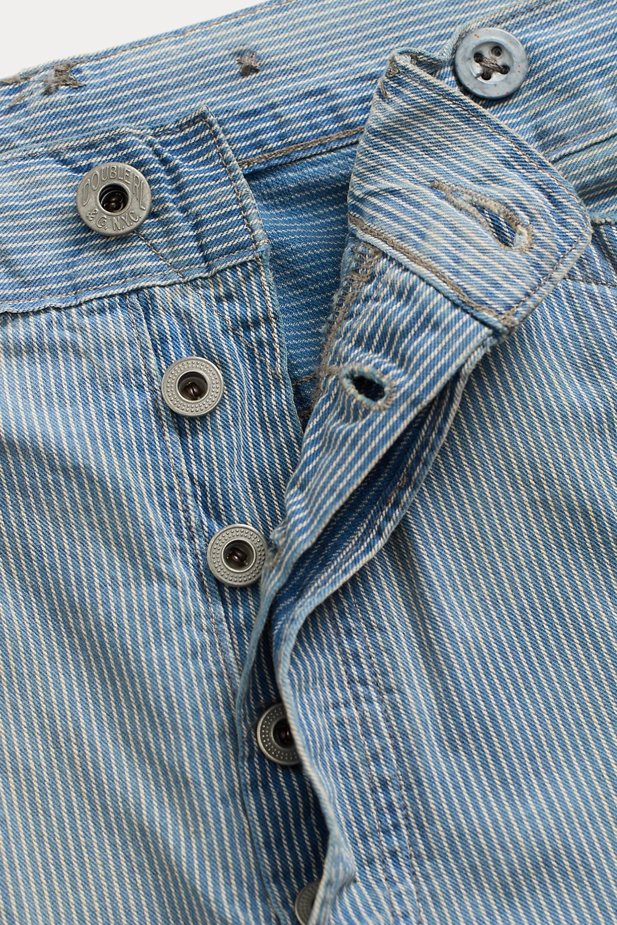 RRL - Vintage 5-Pocket Repaired Indigo Pant - Destroyed Repair Stripe - Canoe Club