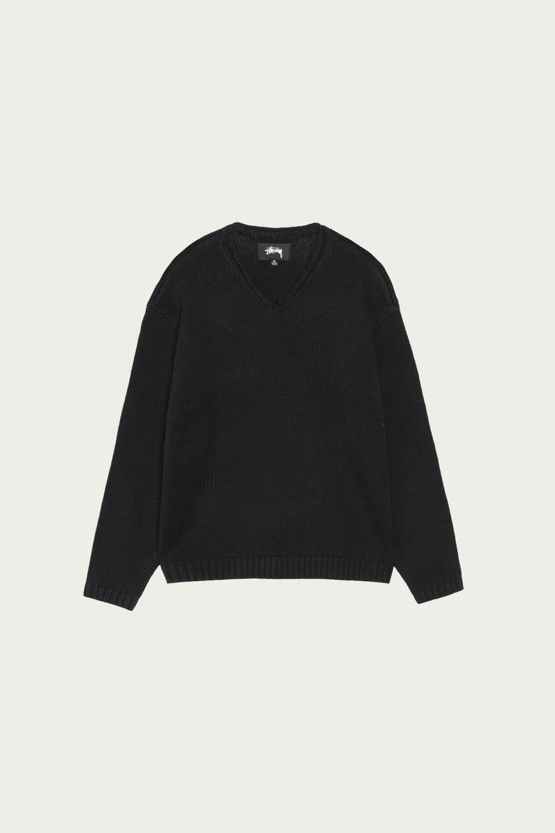Stüssy Roll V Neck Sweater | Black | Canoe Club
