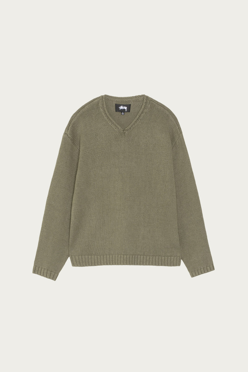 Stüssy Roll V Neck Sweater | Olive | Canoe Club