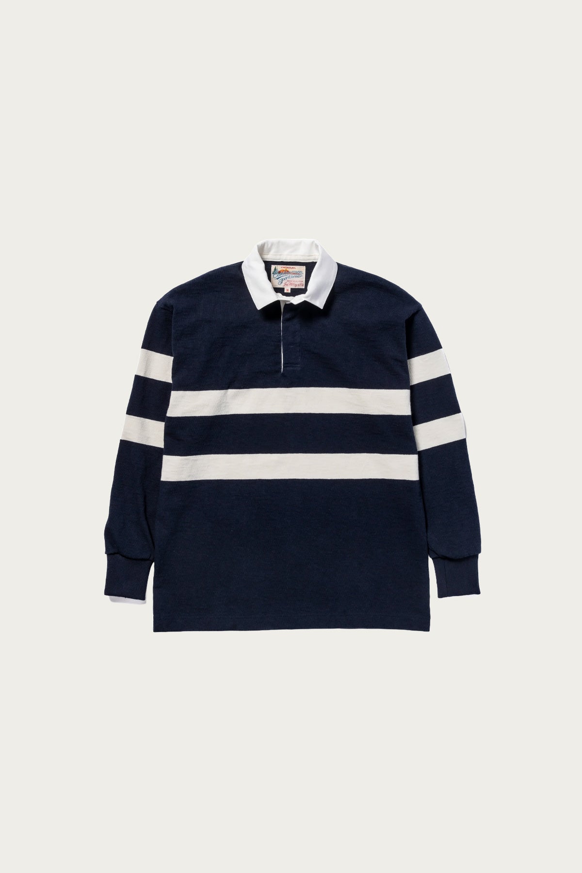 The Real McCoys - Climbers' Striped Rugby Shirt - White/Black - Canoe Club