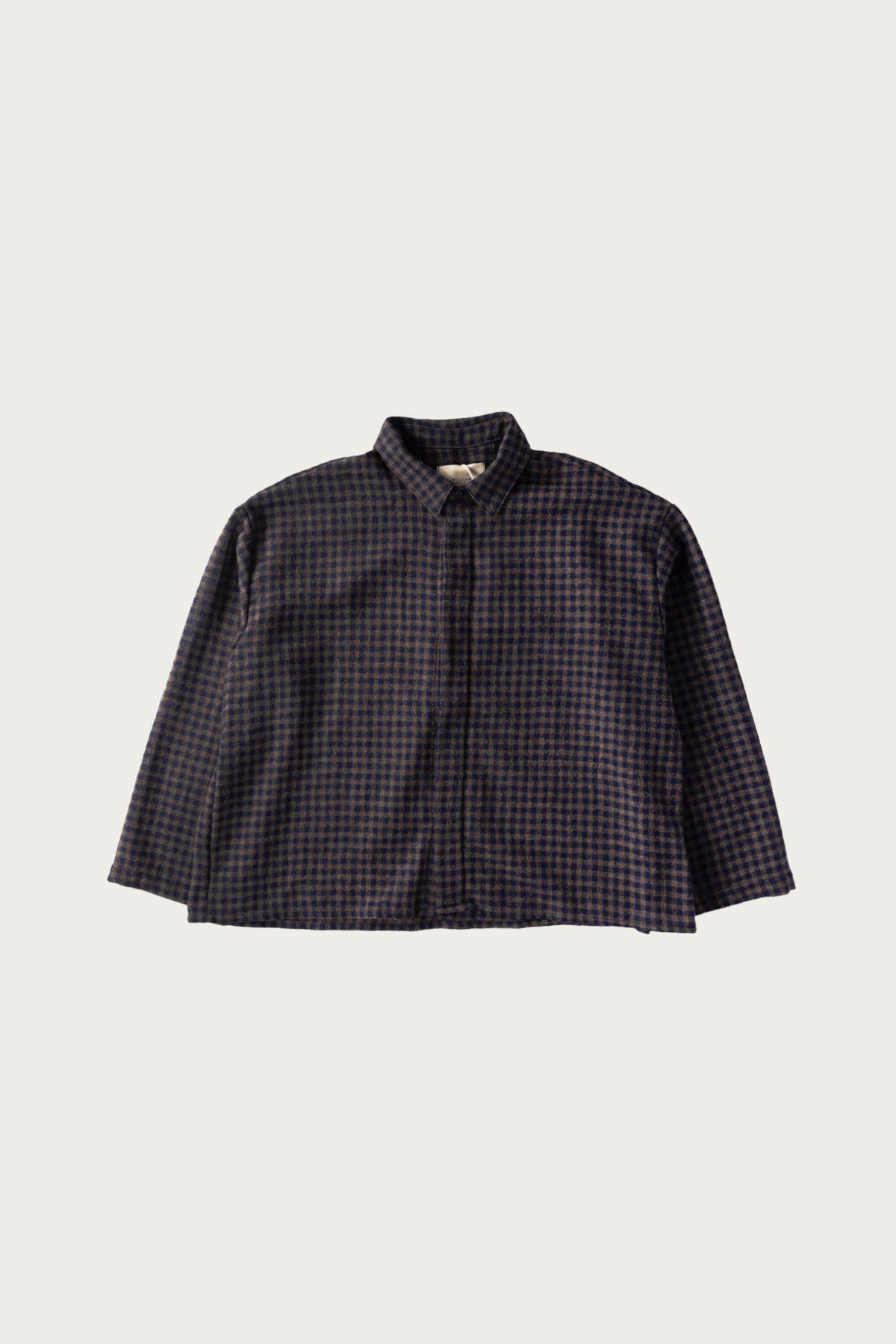 William Frederick - Café Shirt - Navy and Olive Brown Worsted Wool Gauze - Canoe Club