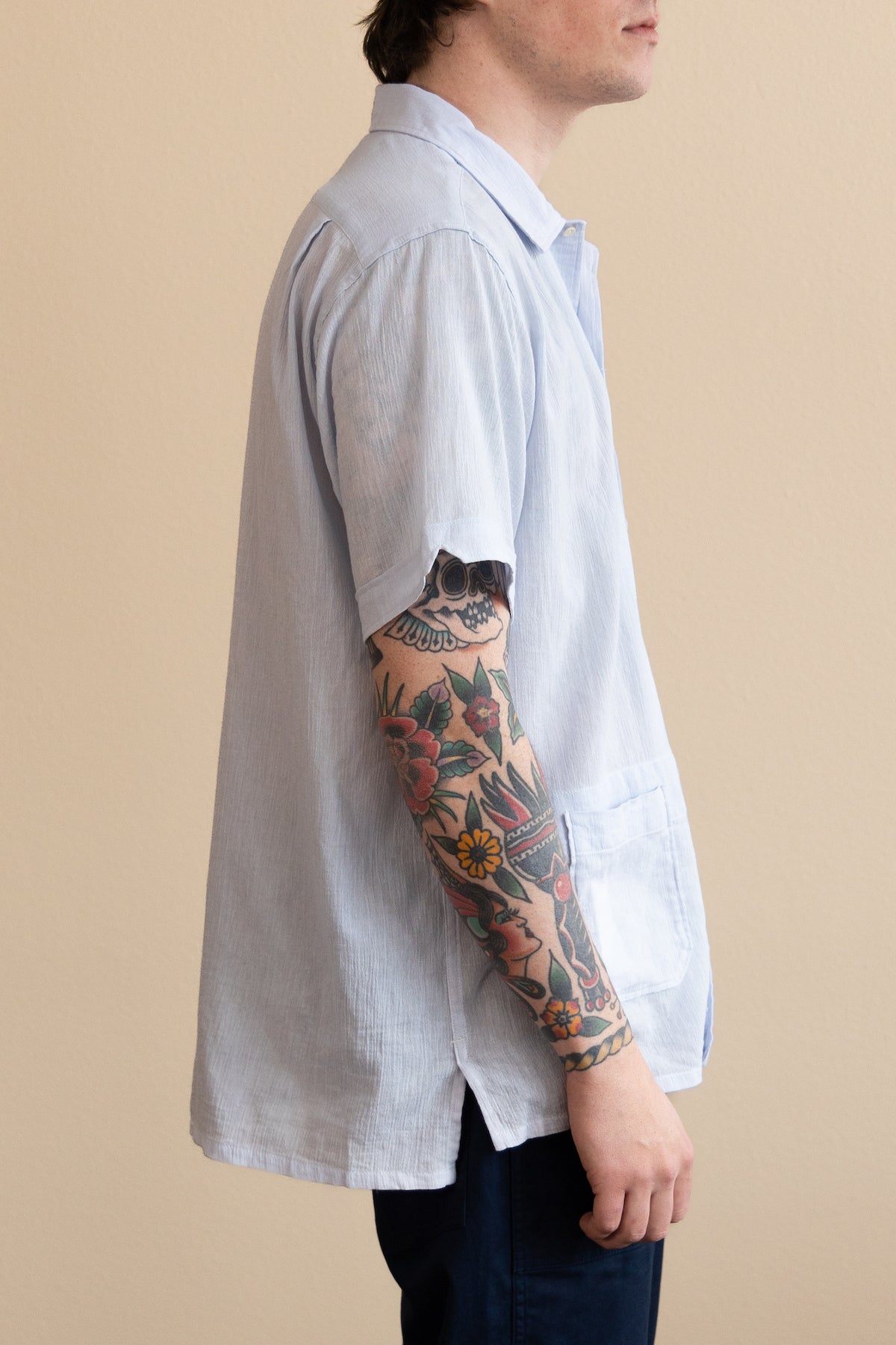Engineered Garments - Camp Shirt - Light Blue Cotton Crepe - Canoe Club
