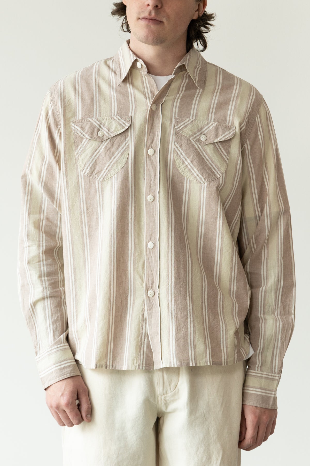 Wythe - Washed Madras Workshirt - Earthtone Stripe - Canoe Club