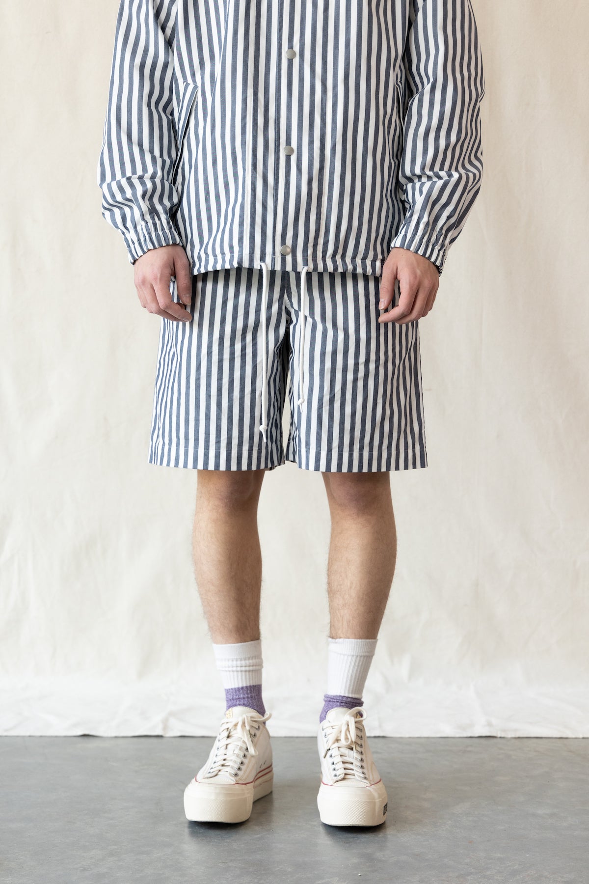 ts(s) - Block Stripe Drawstring Wide Shorts - Navy/White - Canoe Club