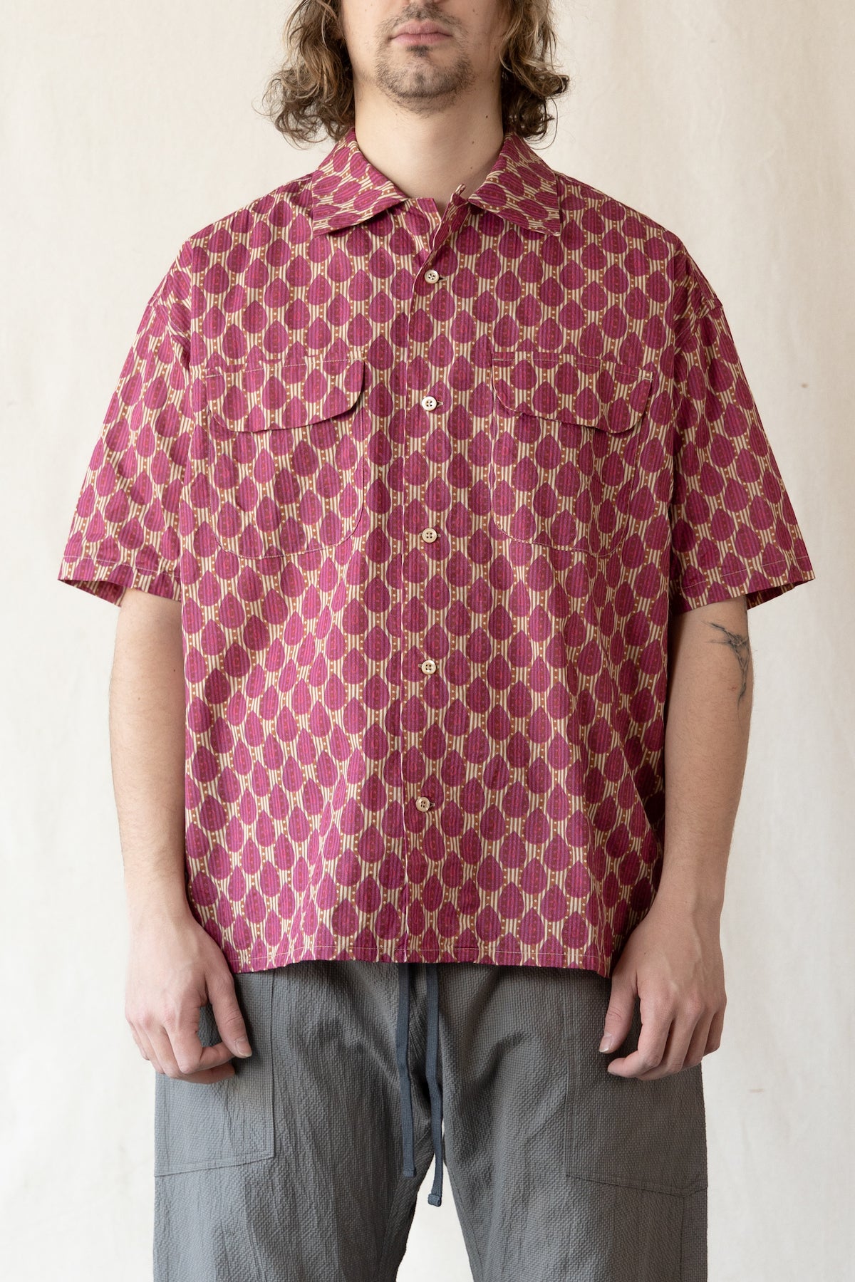 ts(s) - Ethnic Print Short Sleeve Shirt - Red - Canoe Club