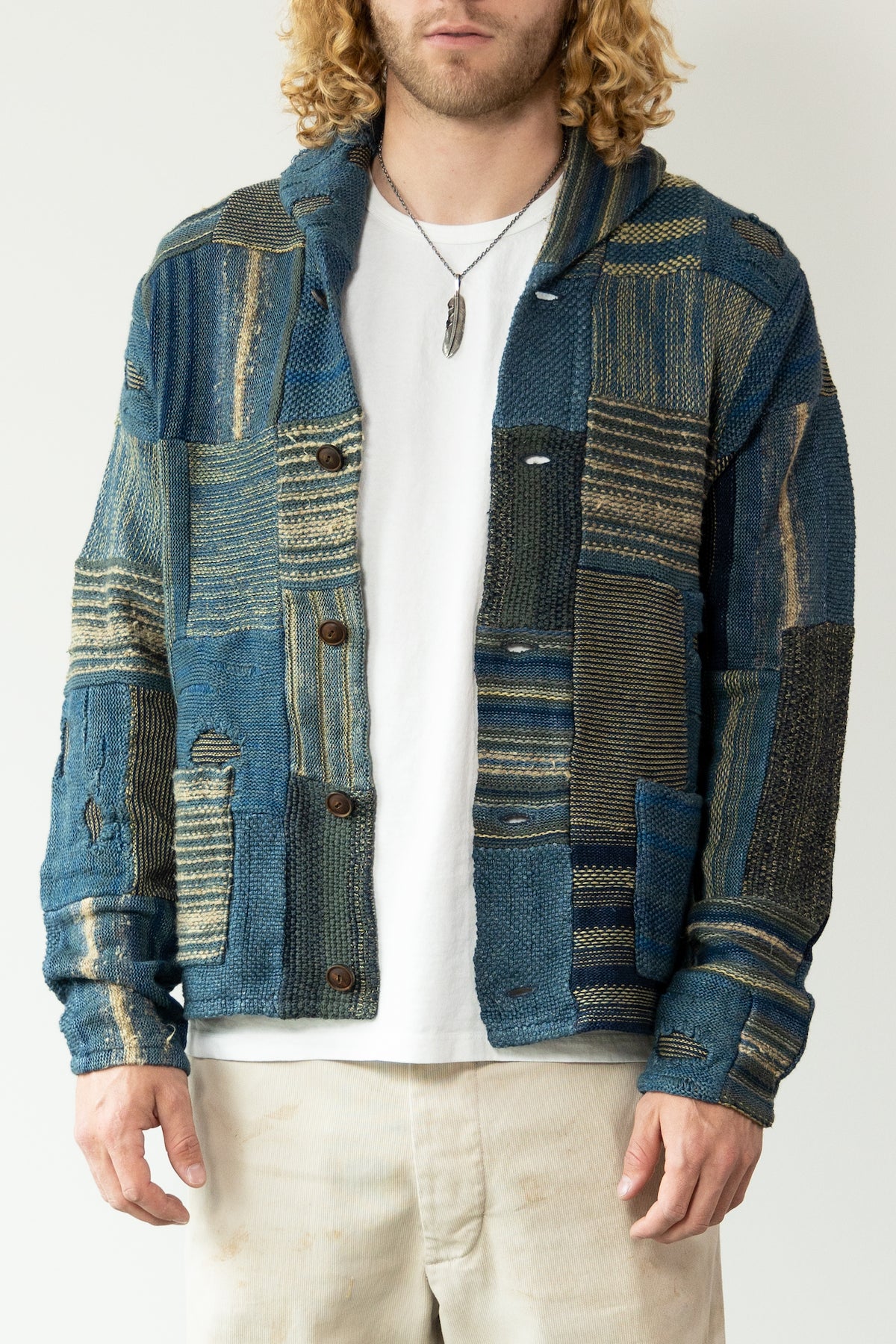 RRL - Indigo Patchwork Linen-Blend Cardigan - Indigo Multi - Canoe Club