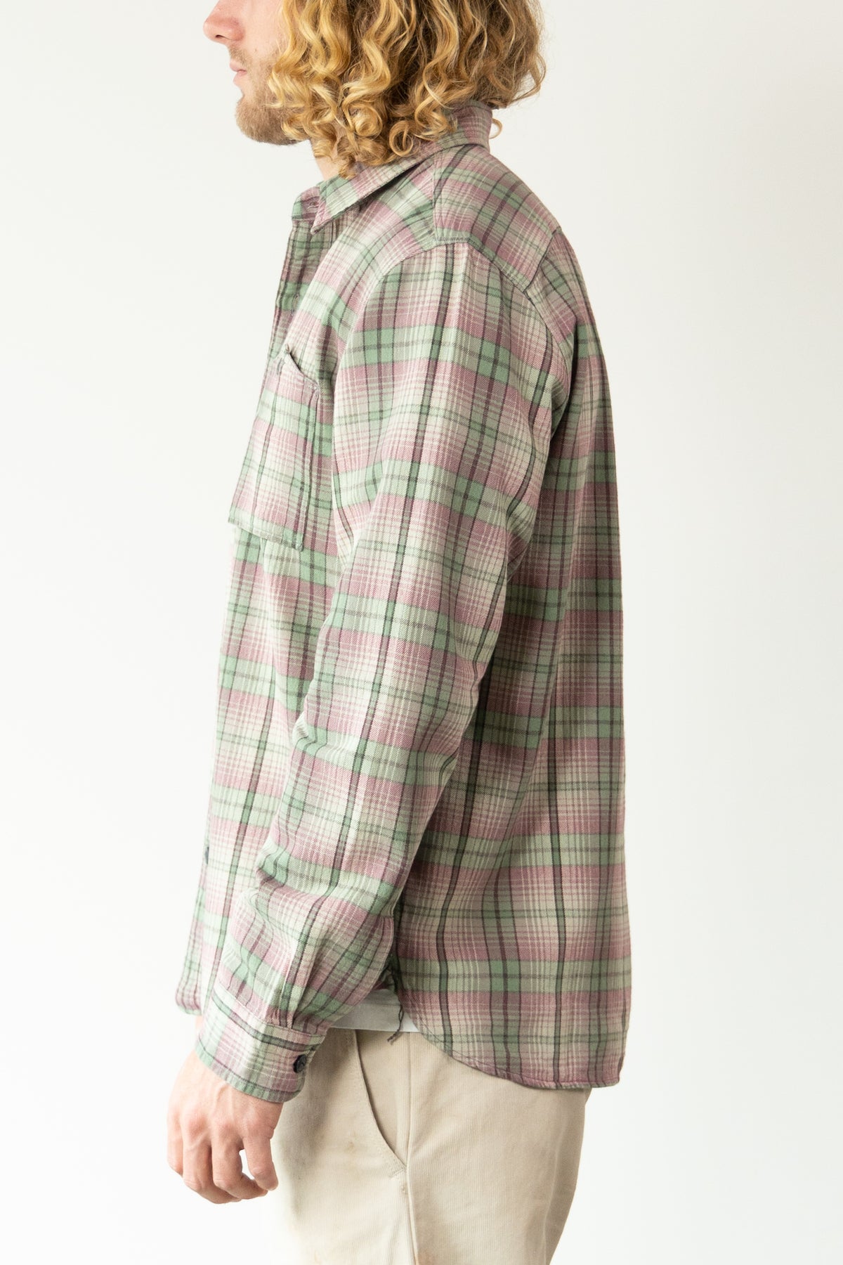 RRL - Plaid Twill Workshirt - Sage/Pink - Canoe Club