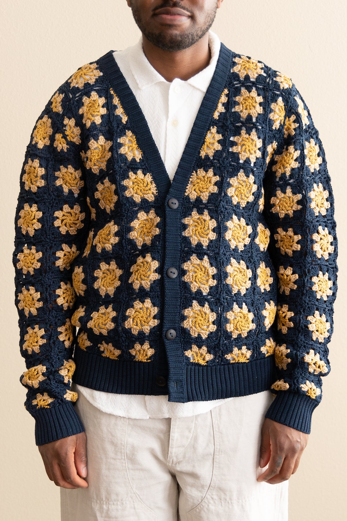 Corridor - Hand Crochet Pima Cardigan - Navy - Canoe Club