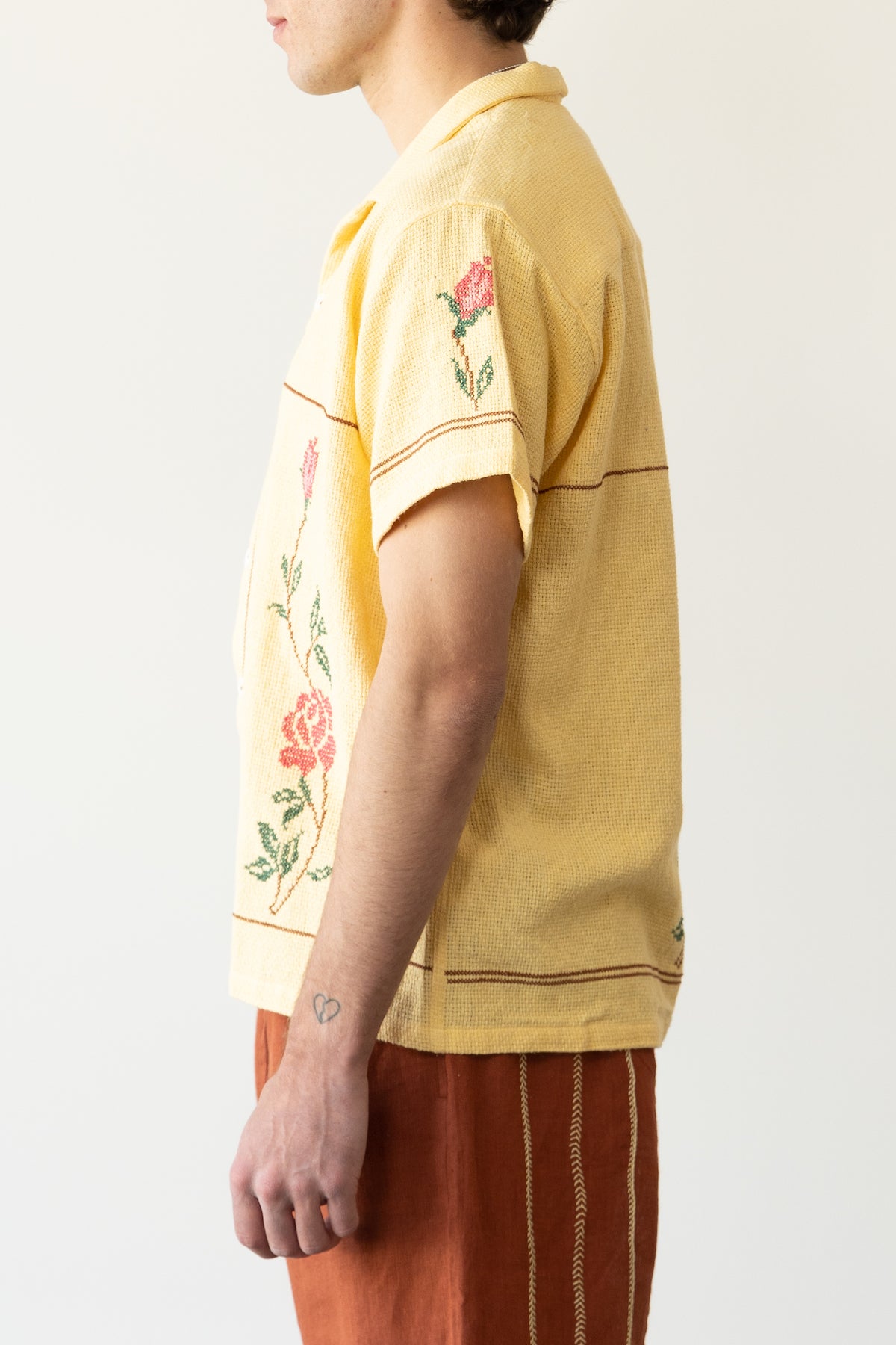 Harago - Rose Cross Stitch Shirt - Yellow - Canoe Club