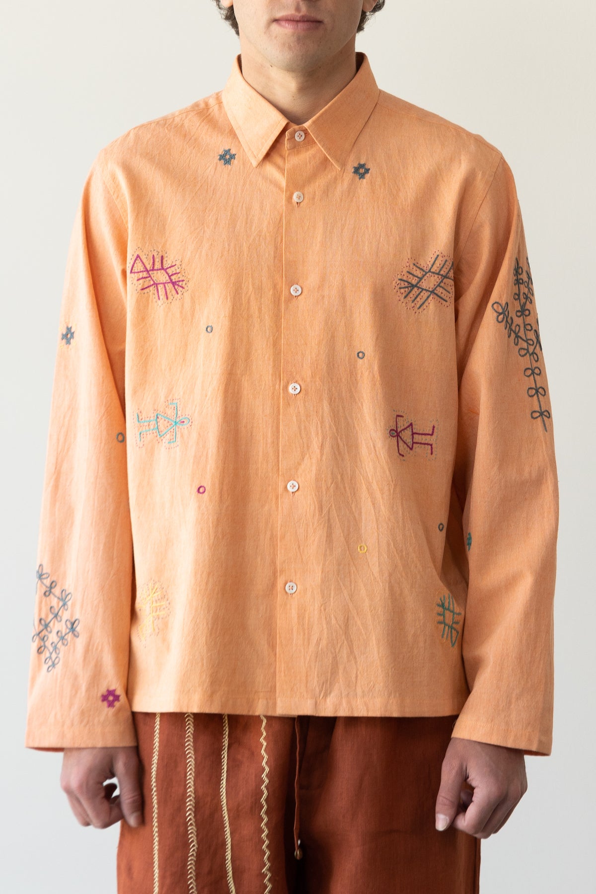 Harago - Kutch Embroidered Shirt - Peach - Canoe Club