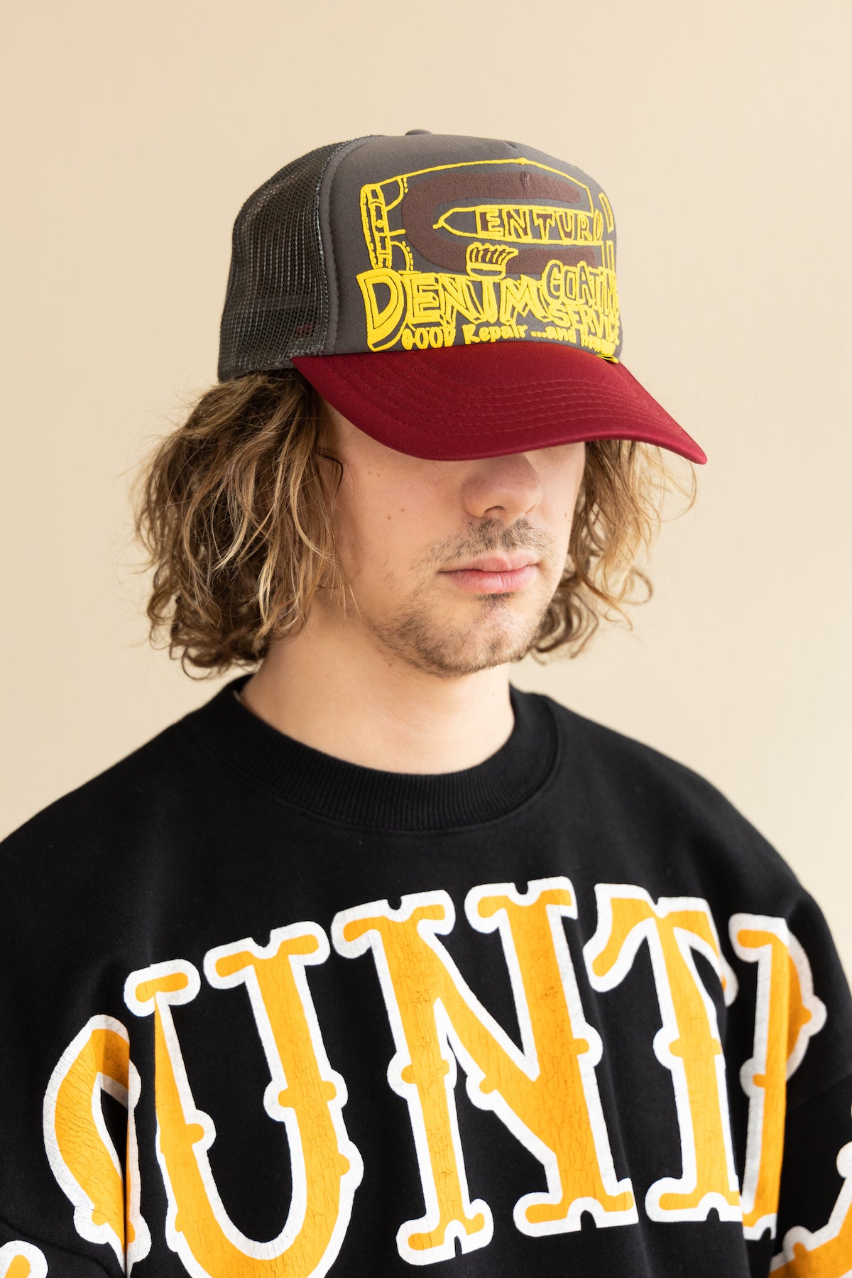 Kapital - CENTURY DENIM COATING SERVICE Truck Cap - Charcoal/Burgundy - Canoe Club