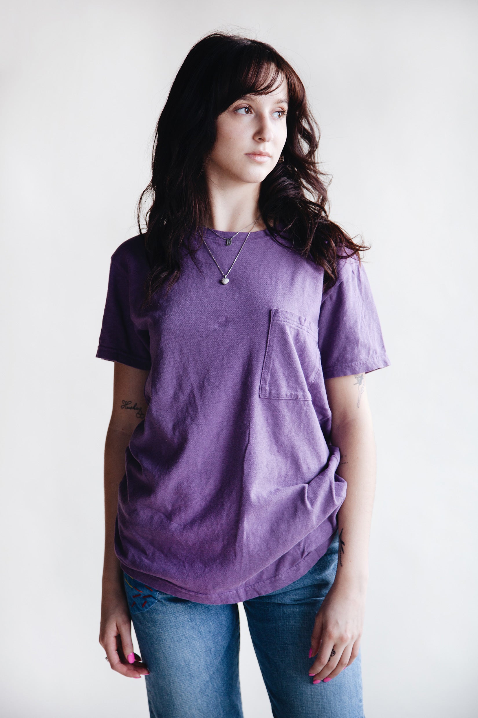 Kapital - Gauze Jersey Crew Pocket T - Purple - Canoe Club