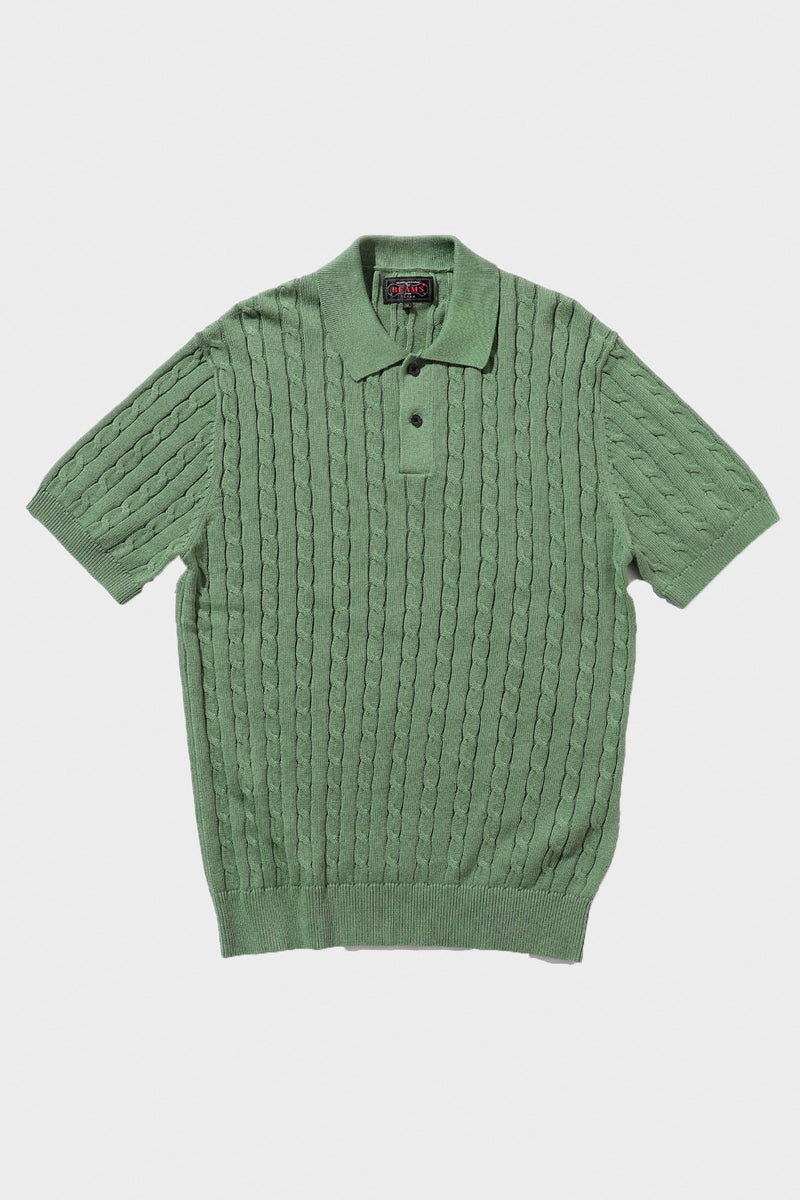 Beams+ Knit Polo Cable | Green | Canoe Club