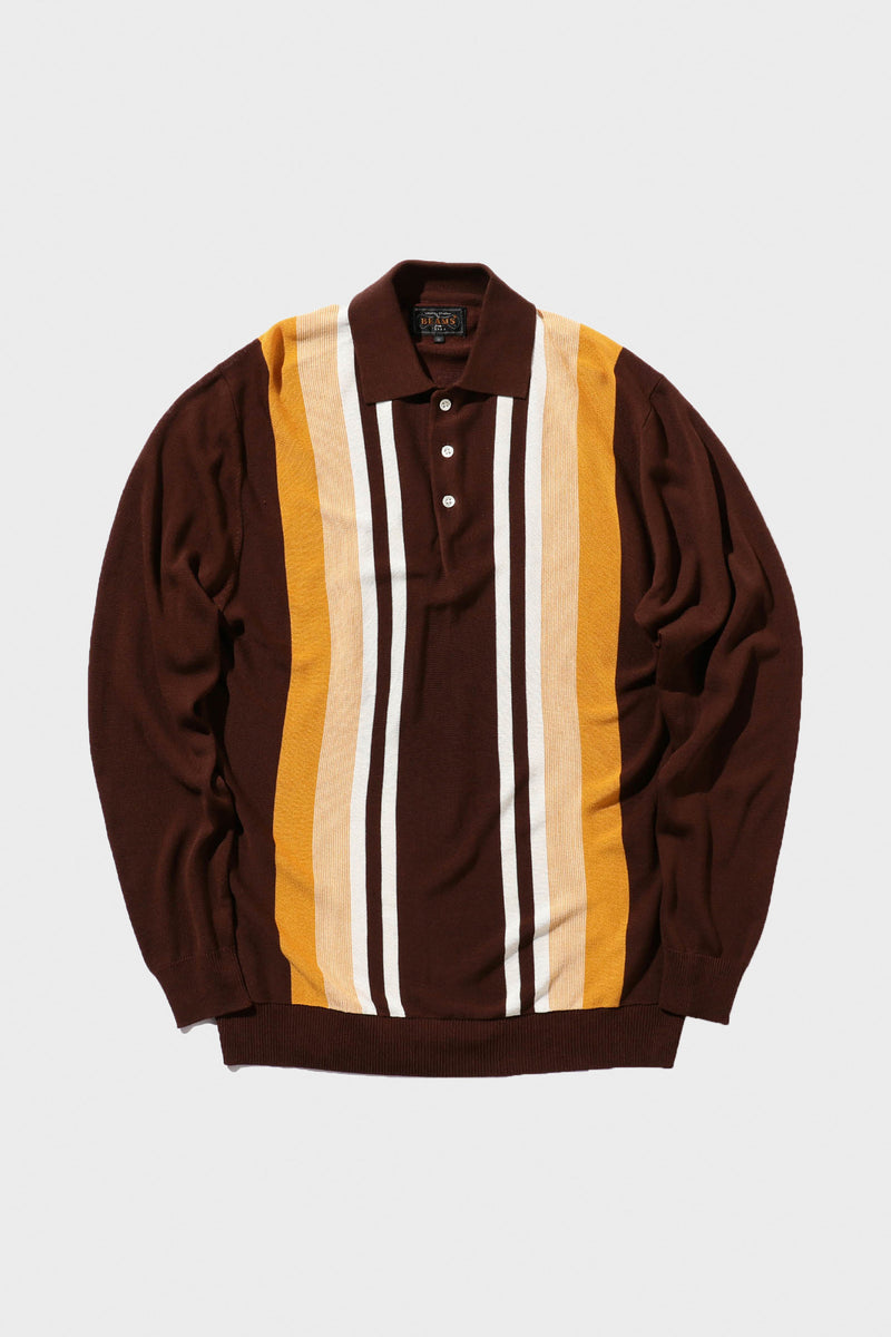 Beams+ Knit Polo Stripe 12G | Brown | Canoe Club