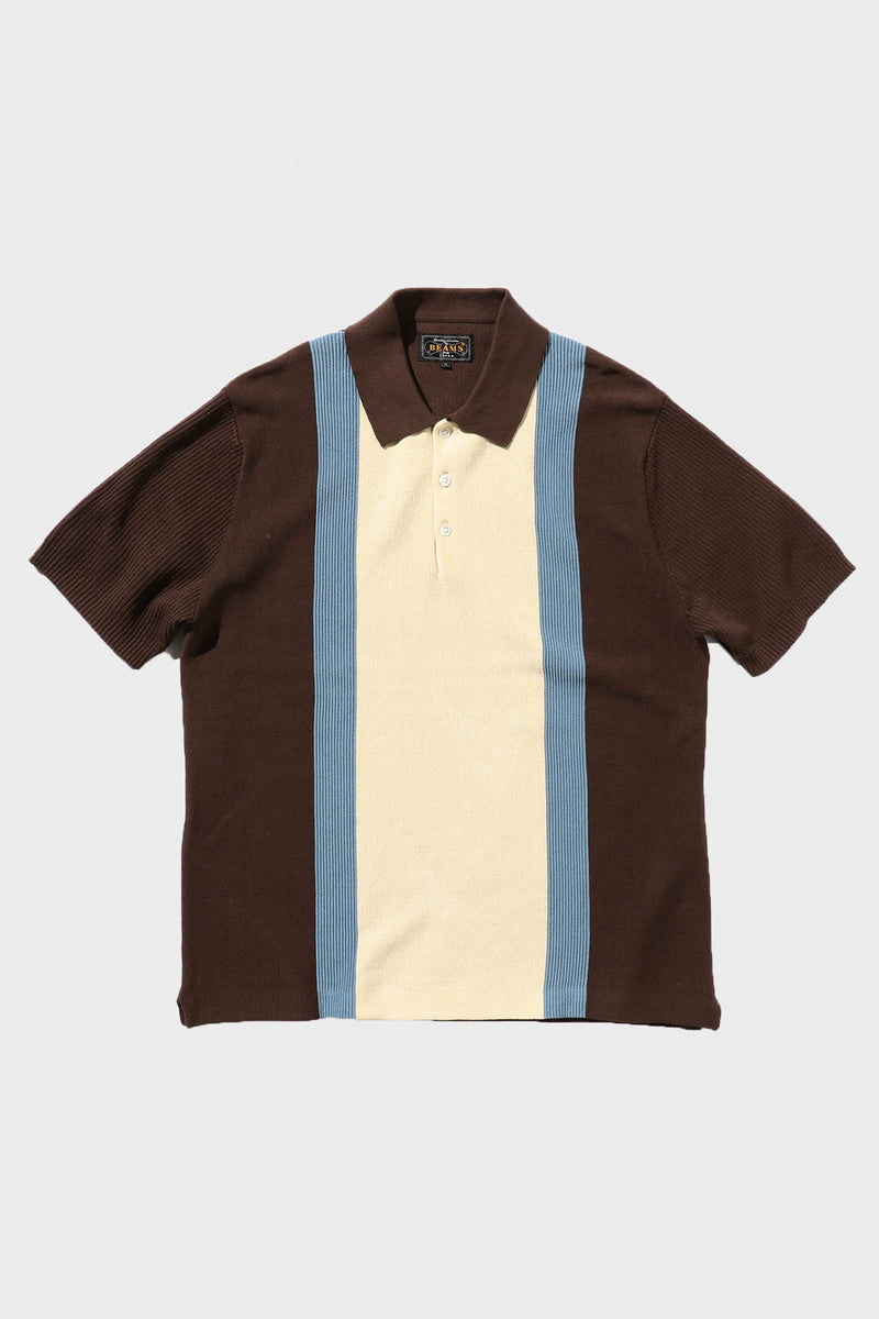 Beams+ Knit Polo Stripe | Brown | Canoe Club