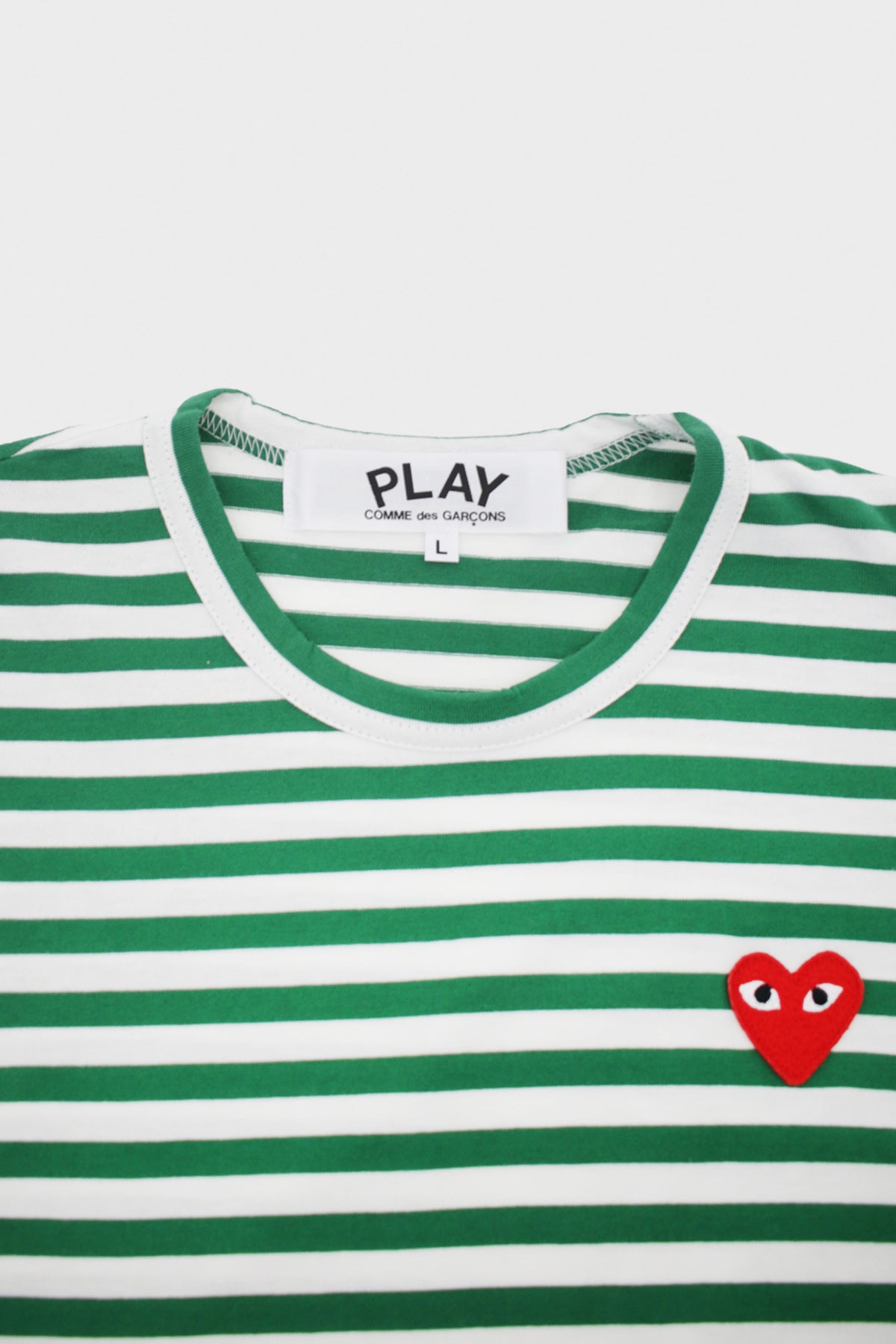Comme des Garçons PLAY - Red Heart Striped T-Shirt - Green/White - Canoe Club