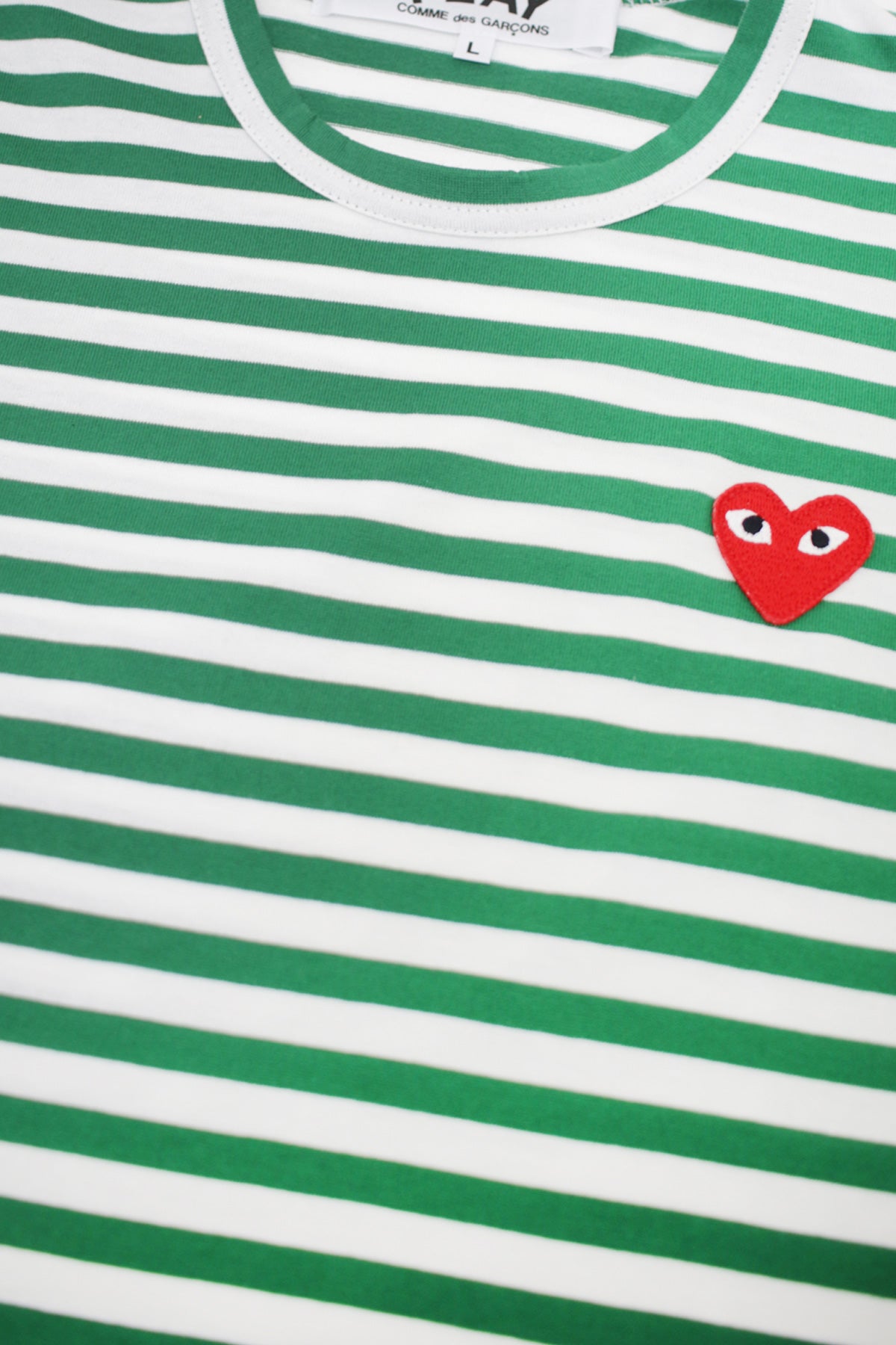 Comme des Garçons PLAY - Red Heart Striped T-Shirt - Green/White - Canoe Club