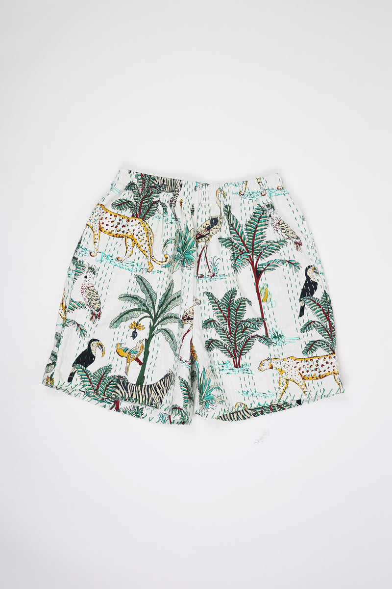 Harago Printed Kantha Shorts | White | Canoe Club