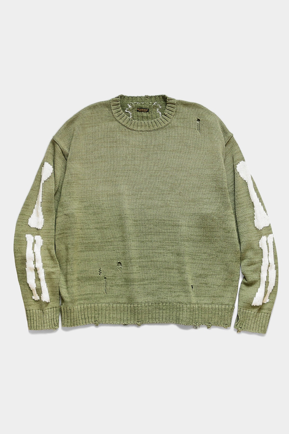 Kapital - 5G Cotton Knit BONE Crew Sweater - Khaki - Canoe Club