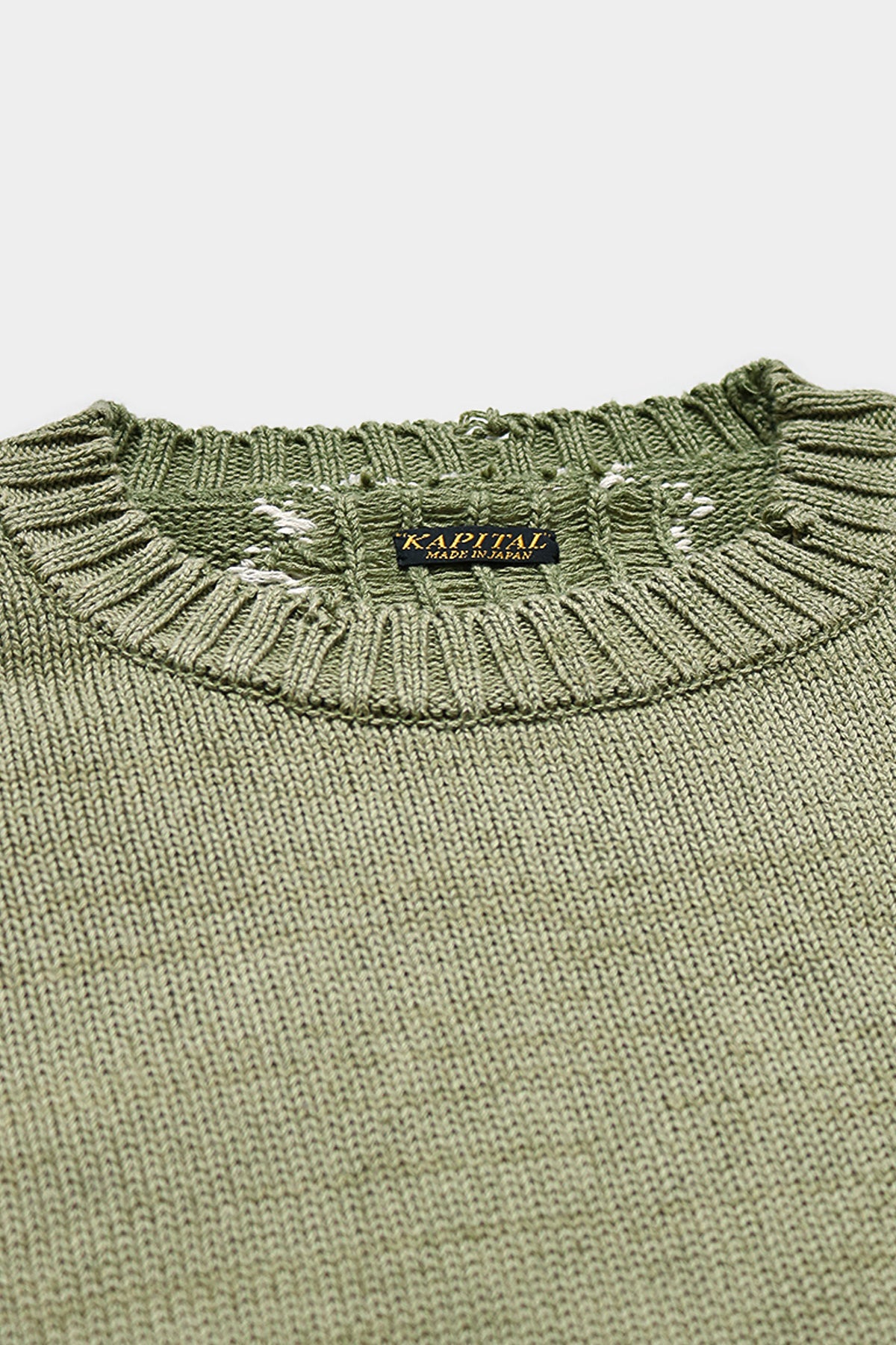 Kapital - 5G Cotton Knit BONE Crew Sweater - Khaki - Canoe Club