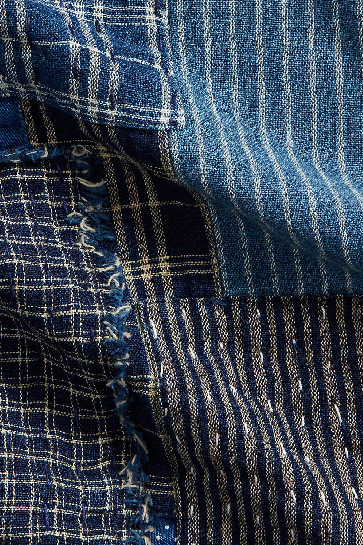 RRL - Indigo Patchwork Cotton-Linen Scarf - Indigo/Cream - Canoe Club