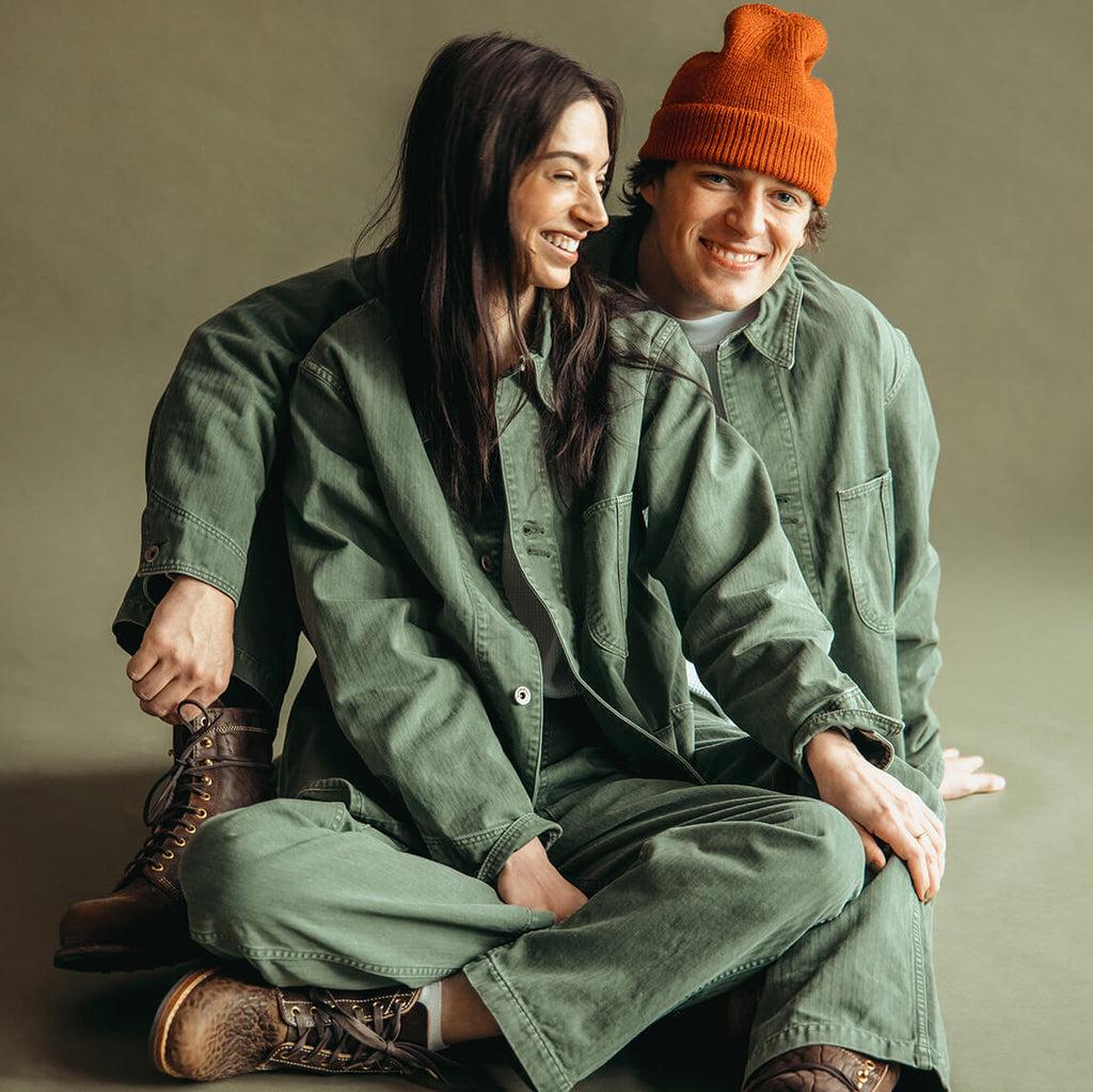 Canoe Club x OrSlow Collaboration Coverall + Fatigues | Olive Herringbone Twill