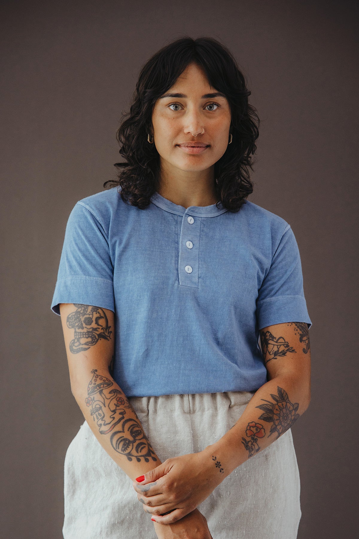 Healthknit - Garment Pigment Dye S/S Henley - Royal Blue - Canoe Club