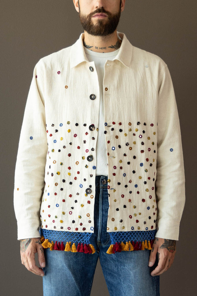 Karu Research - Cropped Jacket - Mirror and Cloth Circles with Fringe - Canoe Club