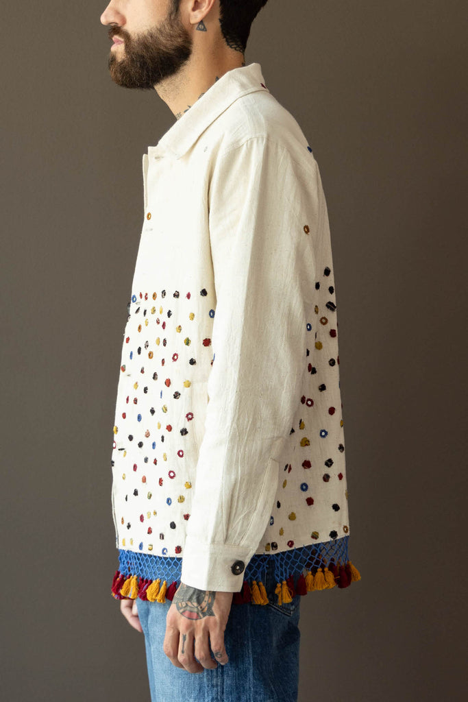 Karu Research - Cropped Jacket - Mirror and Cloth Circles with Fringe - Canoe Club