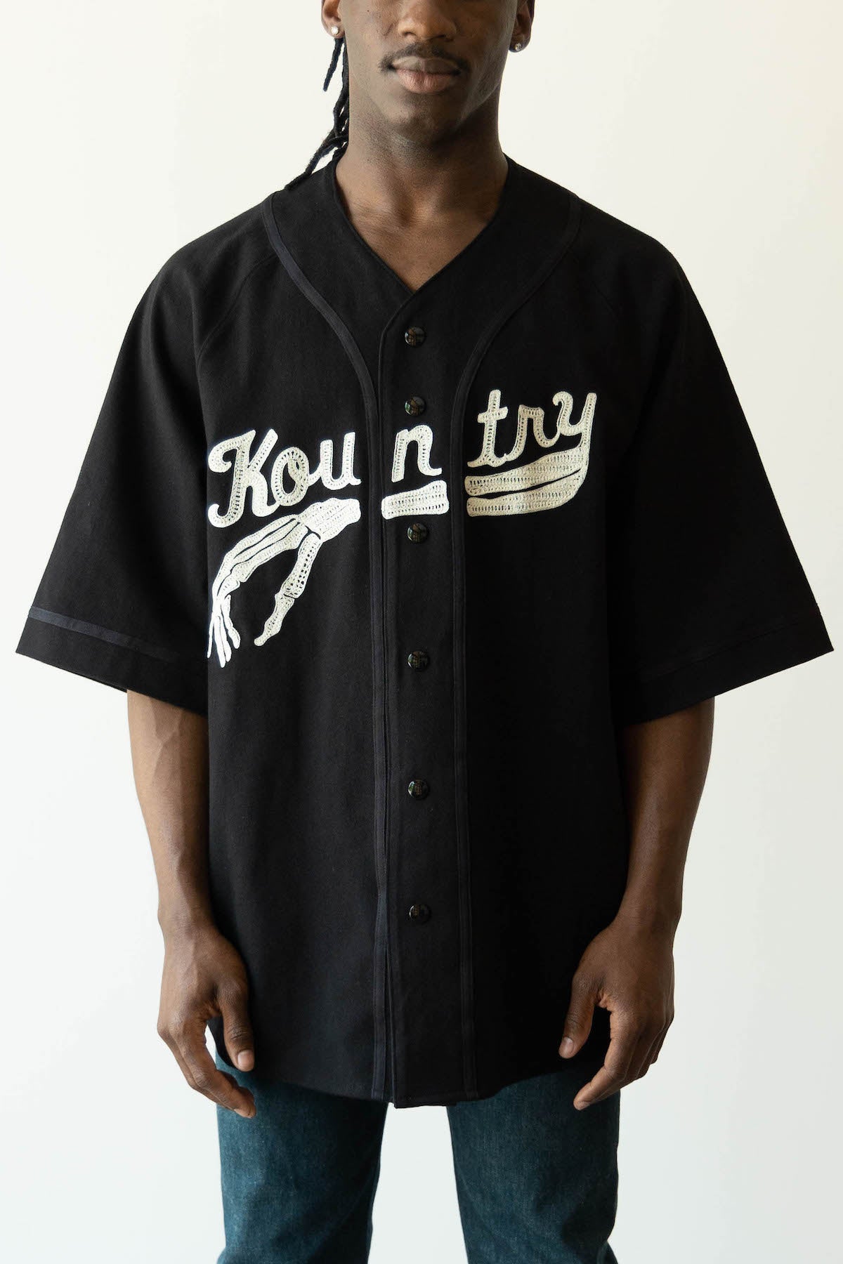 Kapital - 16/-Densed Jersey Baseball Shirt (BONE) - Black - Canoe Club
