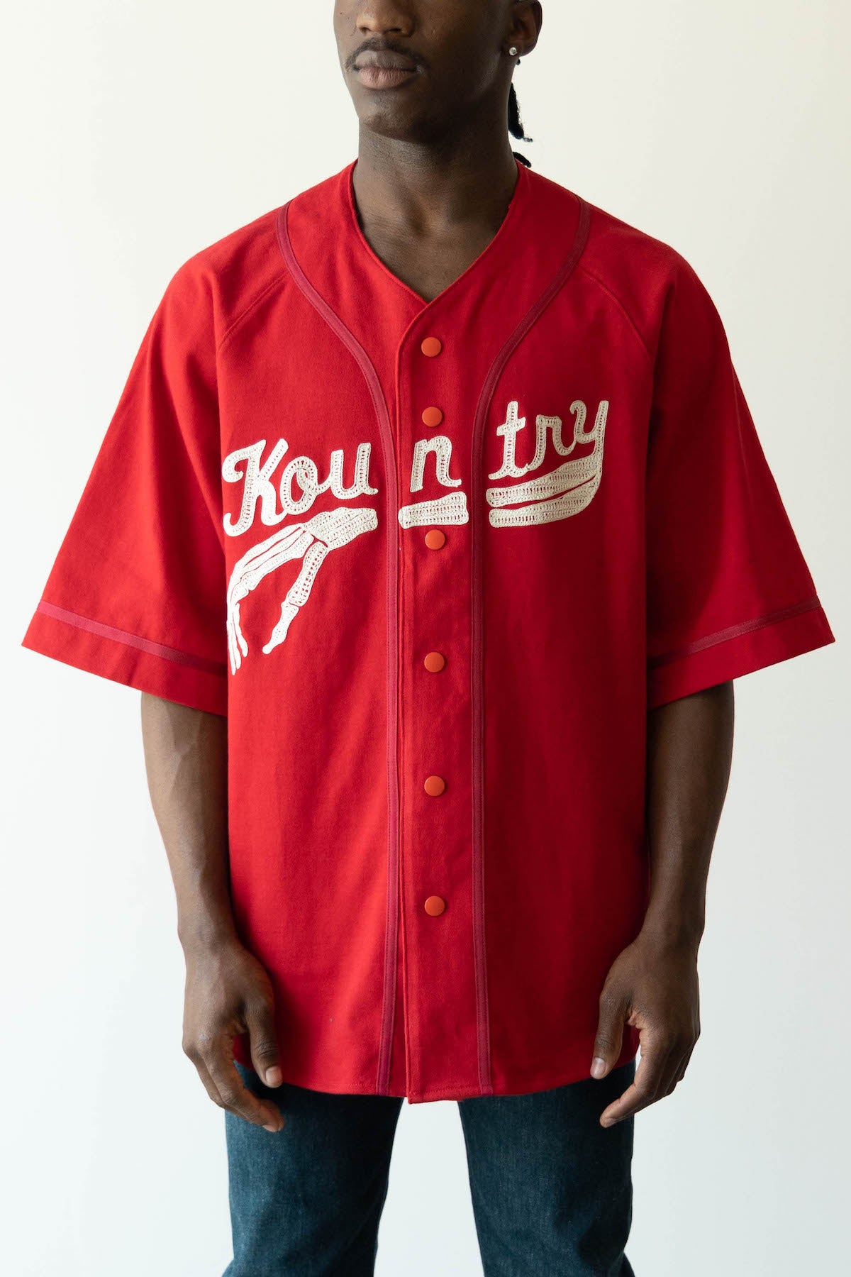 Kapital 16/-Densed Jersey Baseball Shirt (Bone) | Red | Canoe Club 3