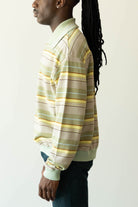 Kapital - Multi Stripe Piquet WRANGLE Collar Retro Polo Shirt - Beige/Khaki - Canoe Club