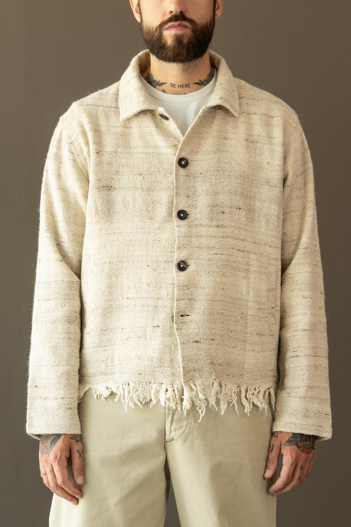 Karu Research - Cropped Jacket - Textured Wrinkly Weave with Fringe - Canoe Club