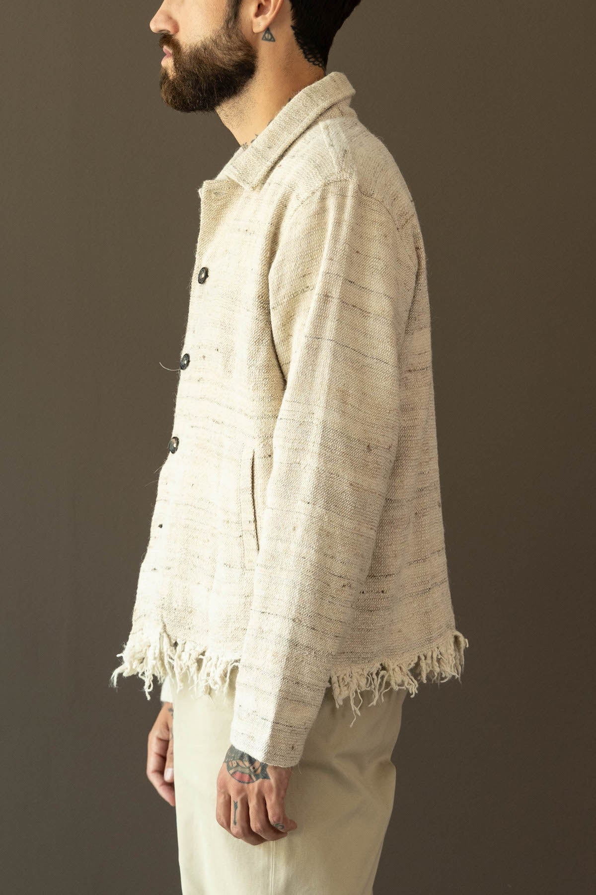 Karu Research - Cropped Jacket - Textured Wrinkly Weave with Fringe - Canoe Club
